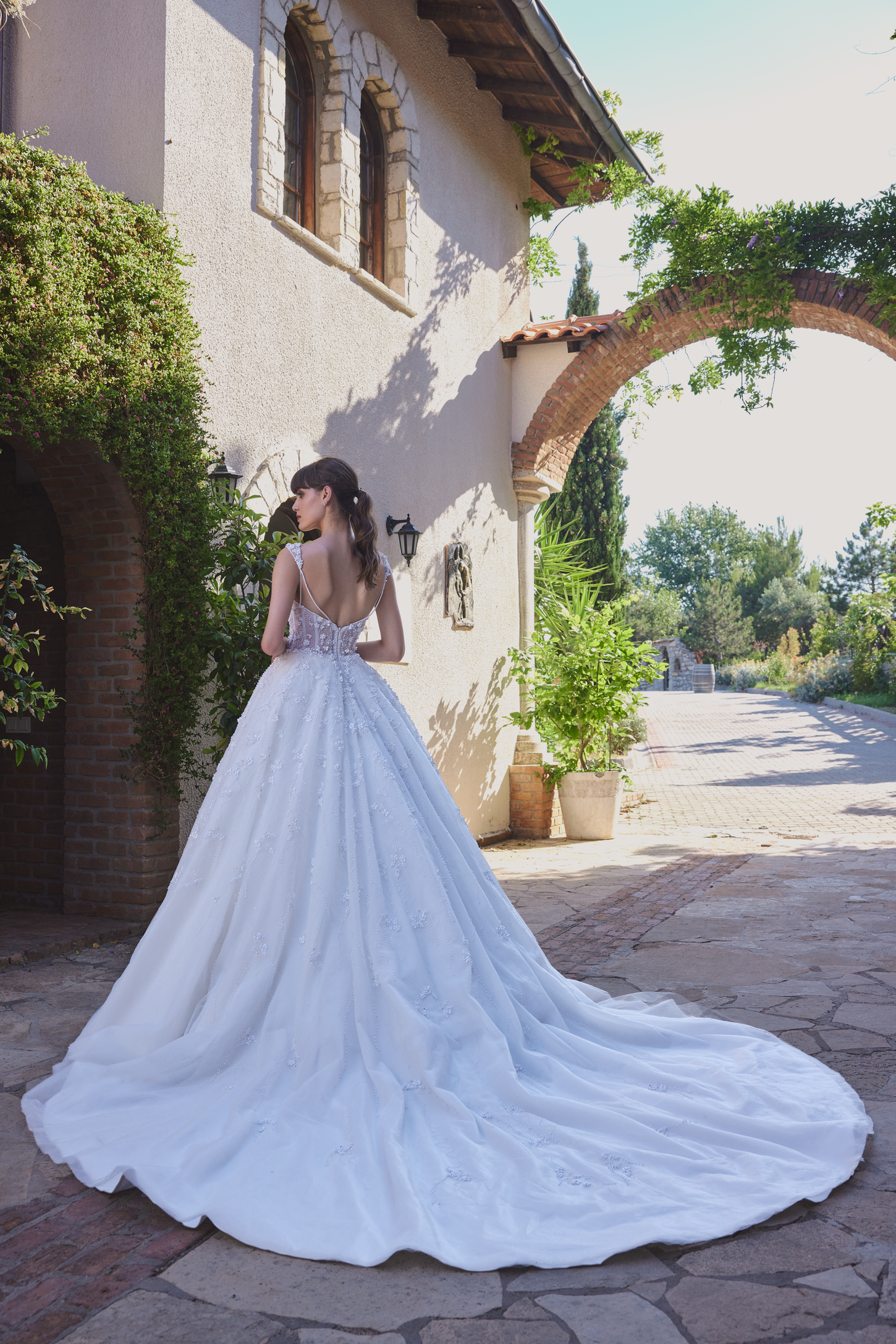 Floral Design Ball gown with Embroidered Pearl and Shimmering Crystals