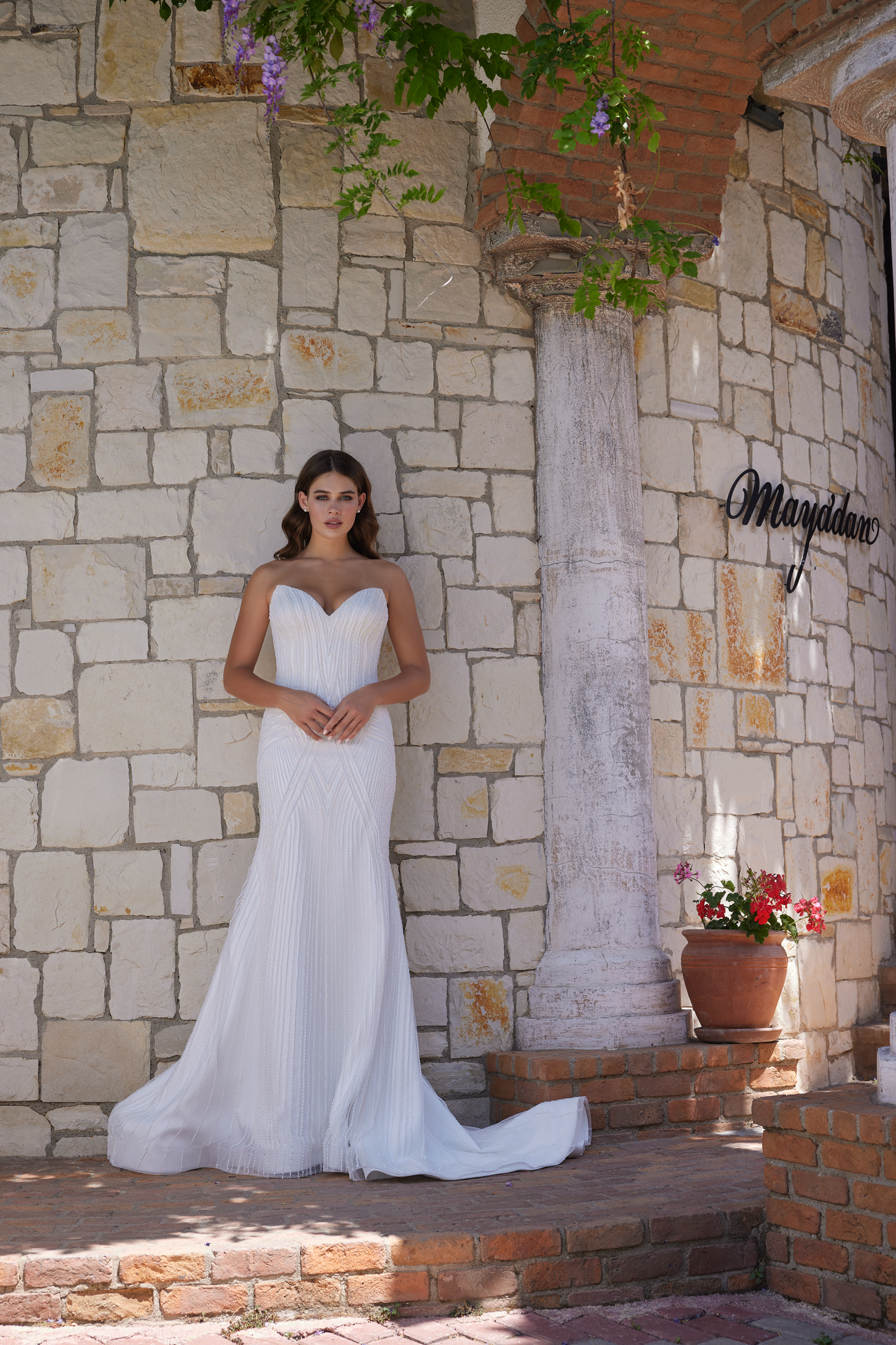 Pearl and Crystal Embroidered Mermaid Gown with Wearable Cape