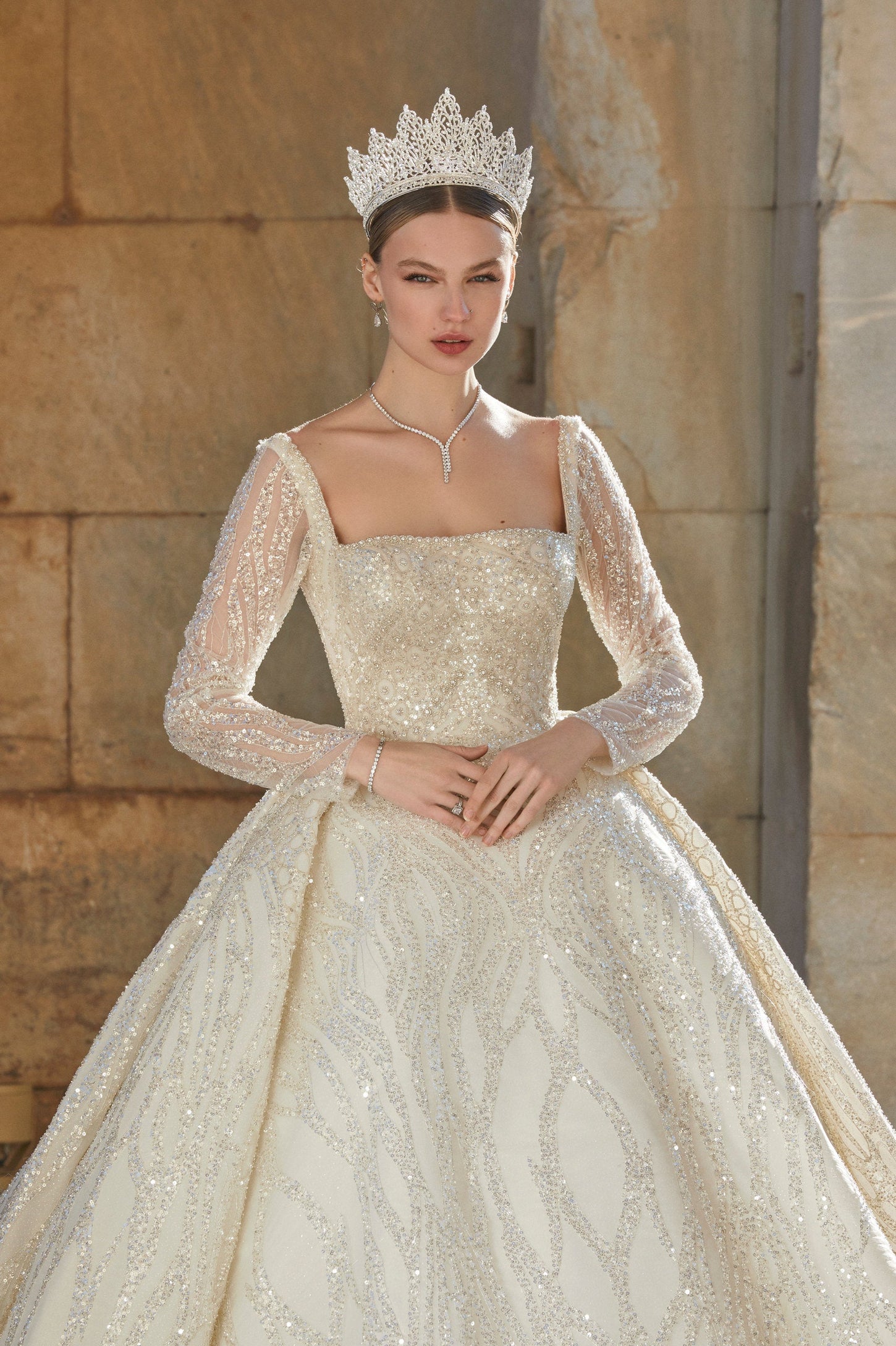Luxury Unveiled: Square-Neckline Wedding Dress