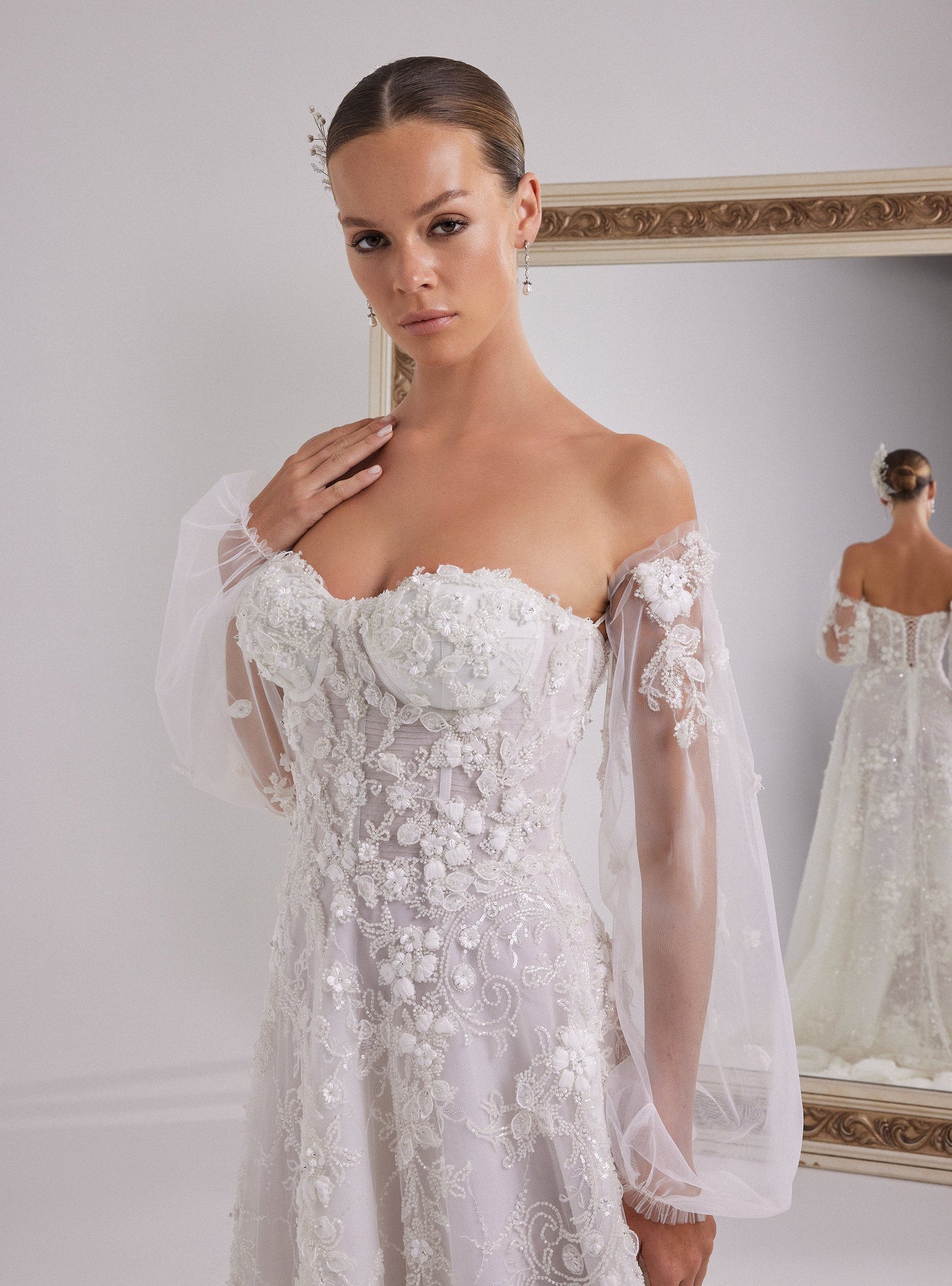 Romantic A-Line Wedding Gown with Floral Lace