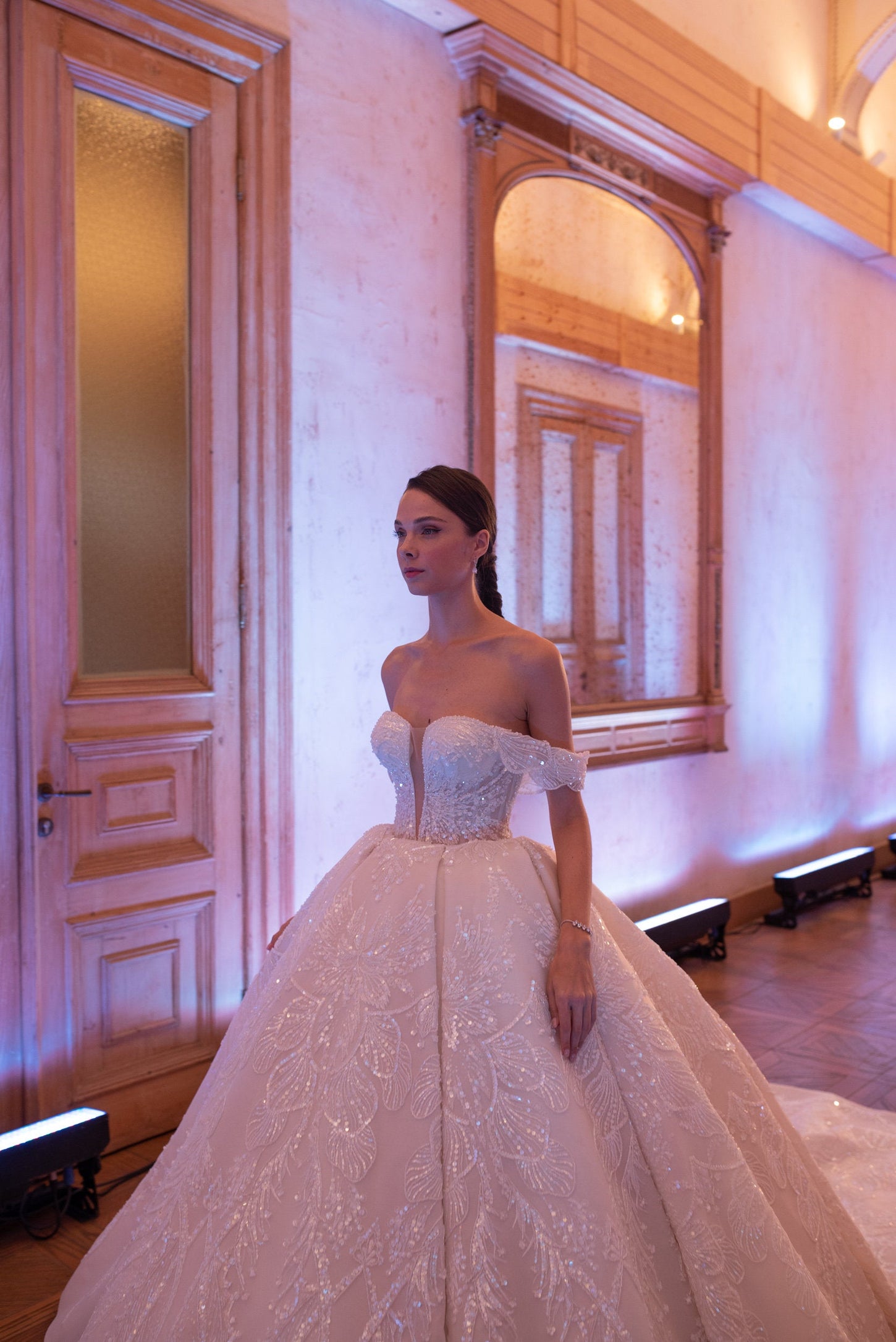 Creamy Elegance Off-Shoulder Princess Gown