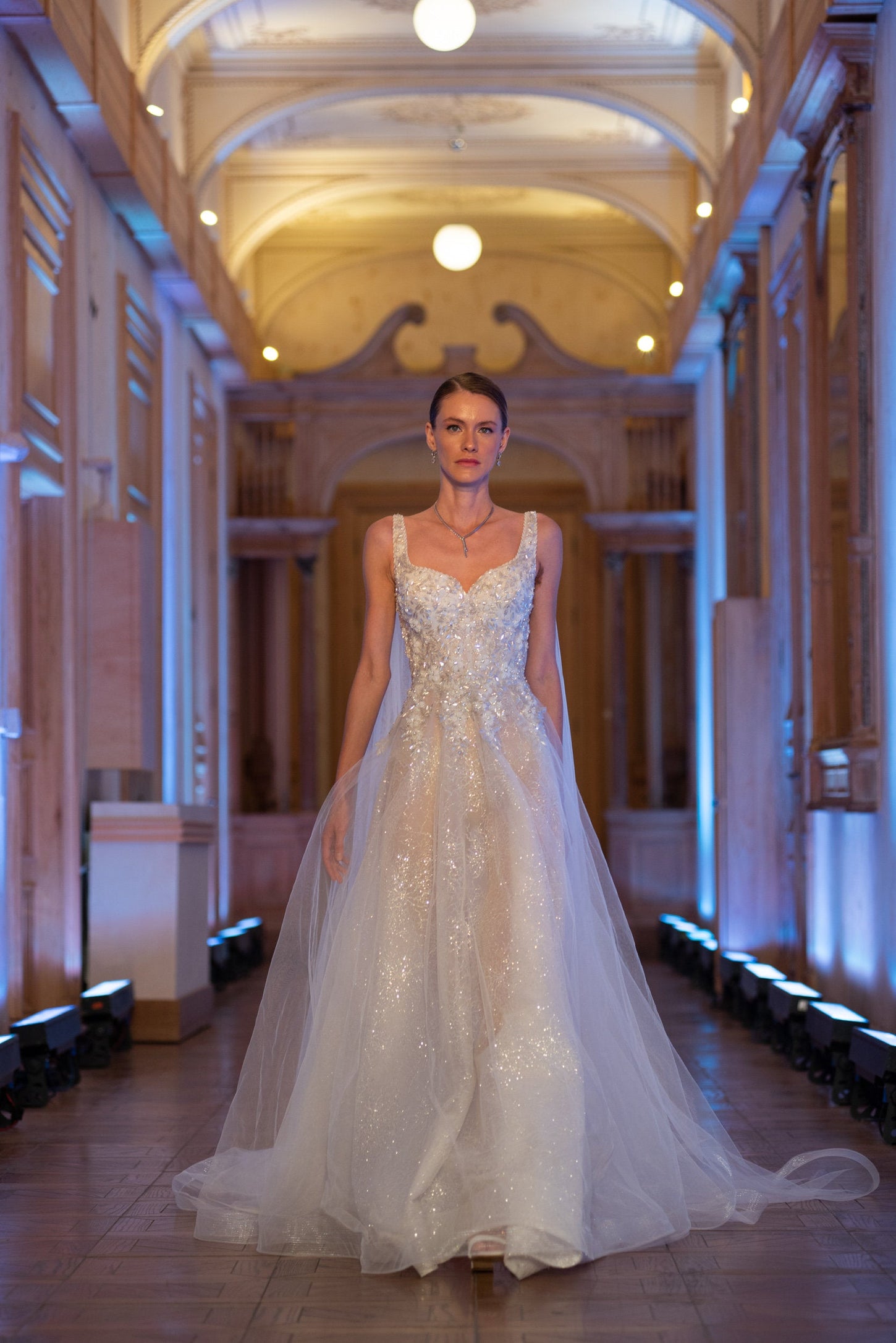 Glittering A-Line Floral Wedding Gown