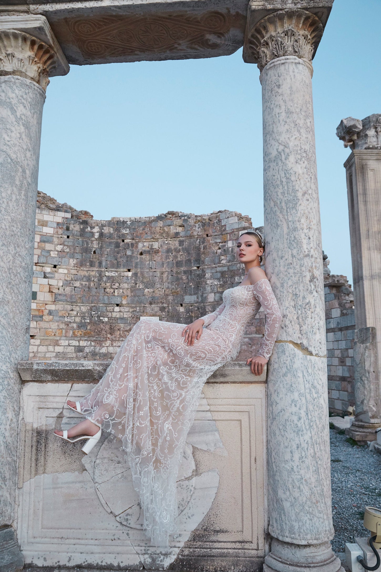 Ephemeral Grace: Hand-Embellished Nude Tulle Gown of Intrigue