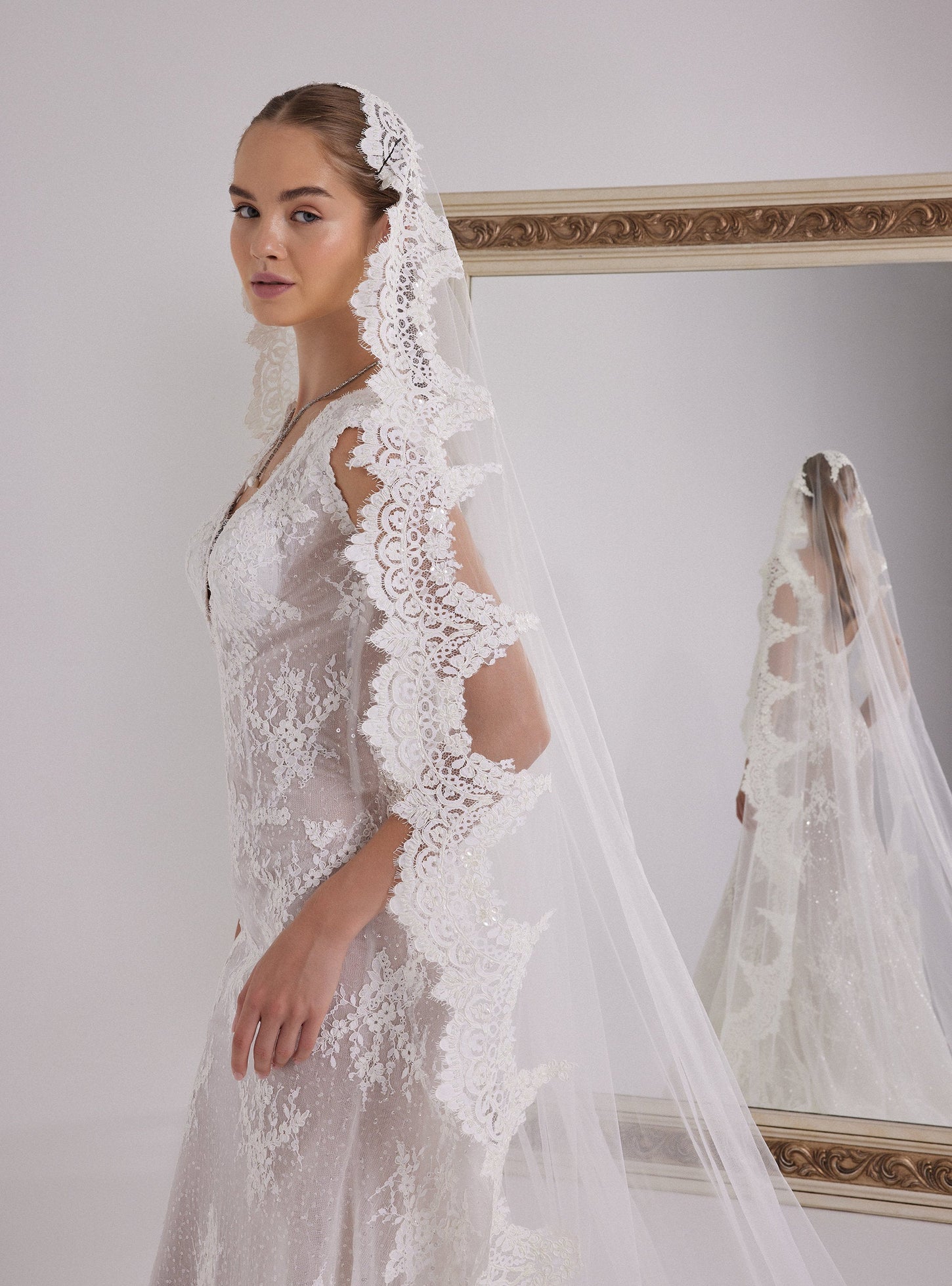 Shimmering Lace V-Neck Mermaid Wedding Dress