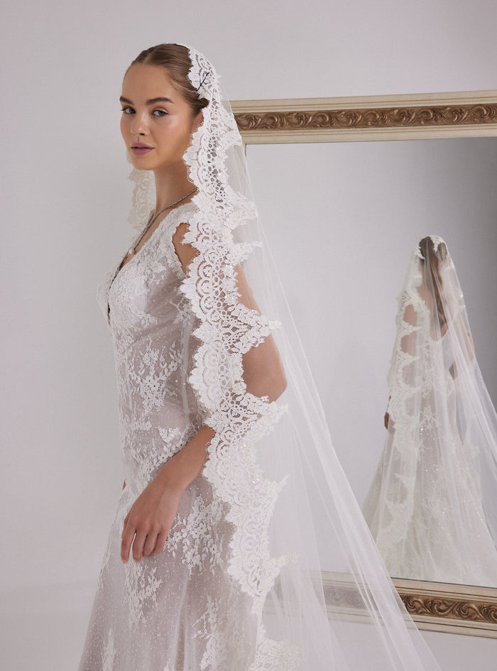 Shimmering Lace V-Neck Mermaid Wedding Dress