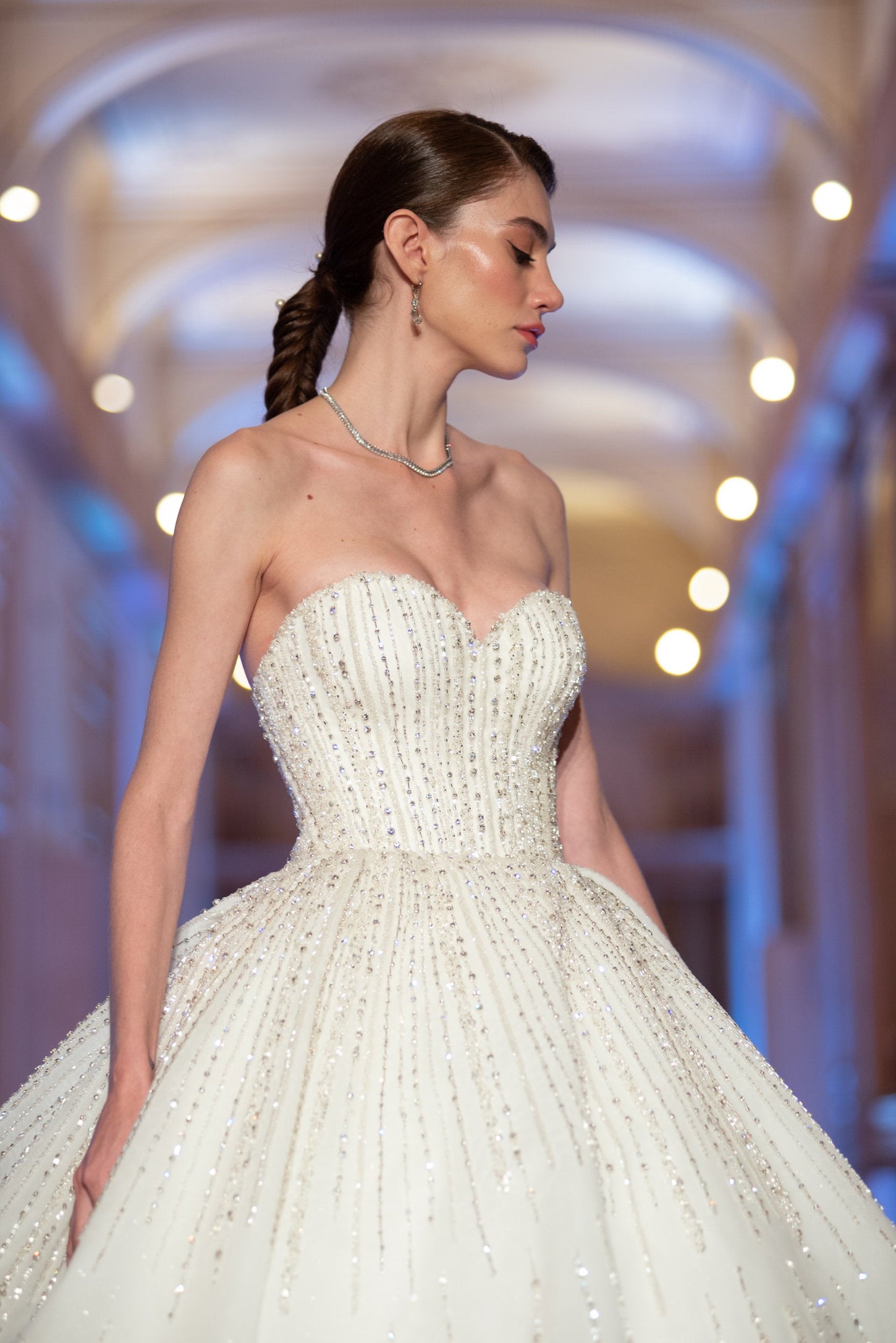 Off-White Princess Ball Gown with Crystal Embellishments