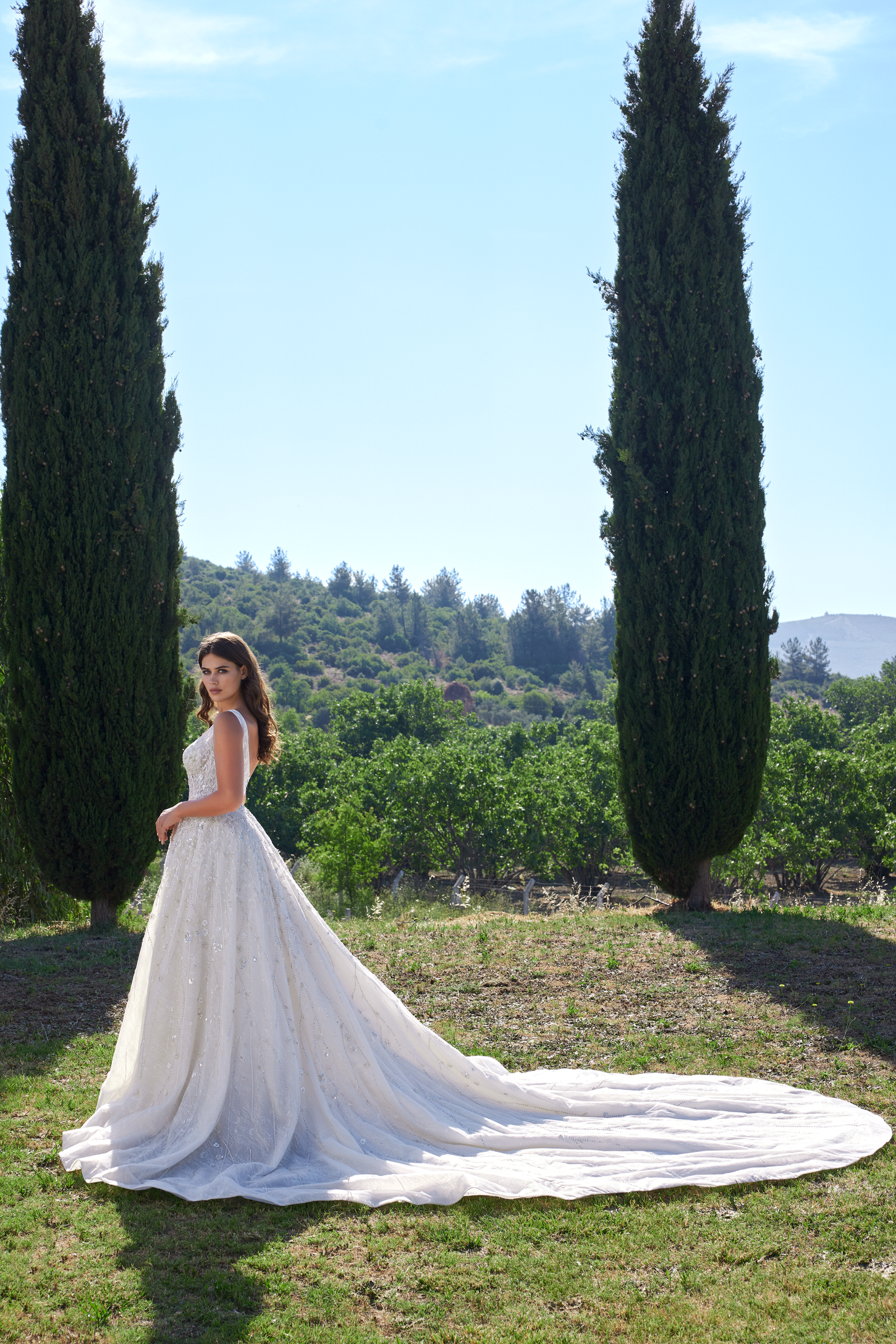 Shinny Floral Ball Gown with Scoop Neckline