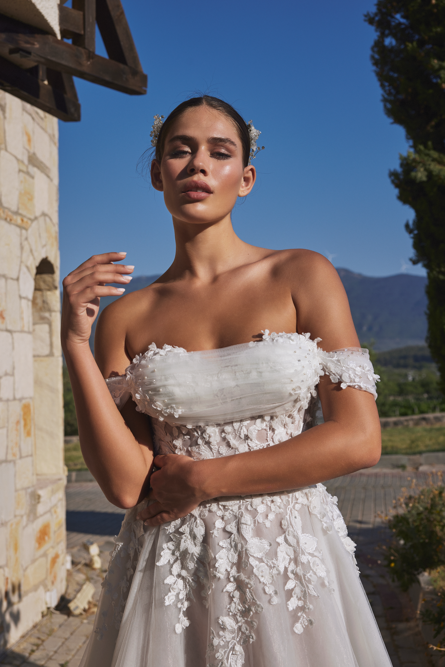 Romantic silhouette A-Line Gown with Off-the-Shoulder Neckline