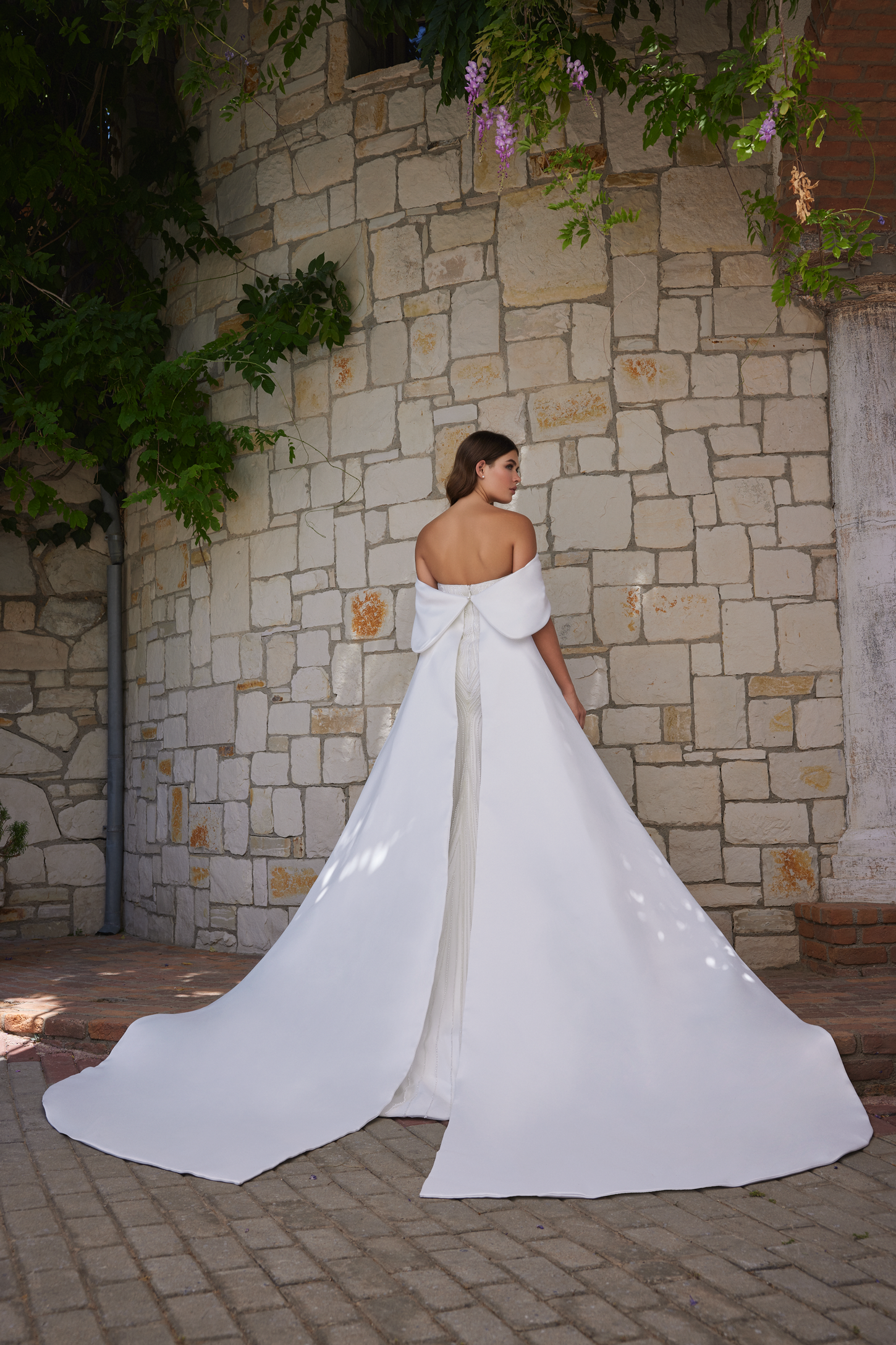 Pearl and Crystal Embroidered Mermaid Gown with Wearable Cape