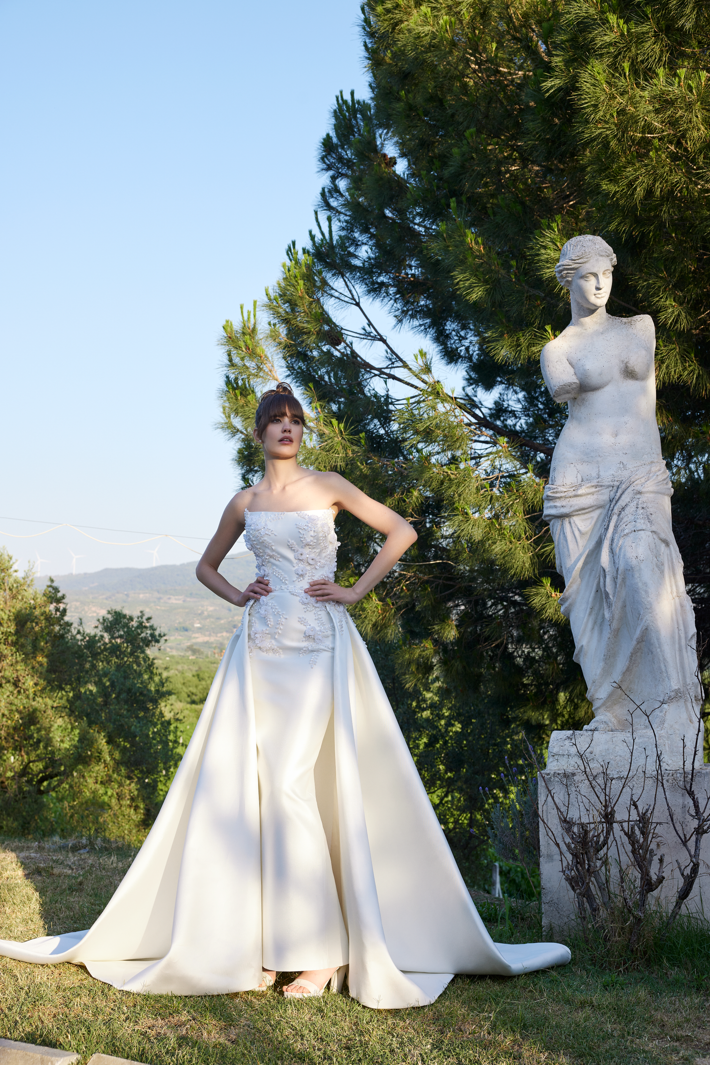 Satin Mermaid Dress with 3D Florals and Detachable Skirt