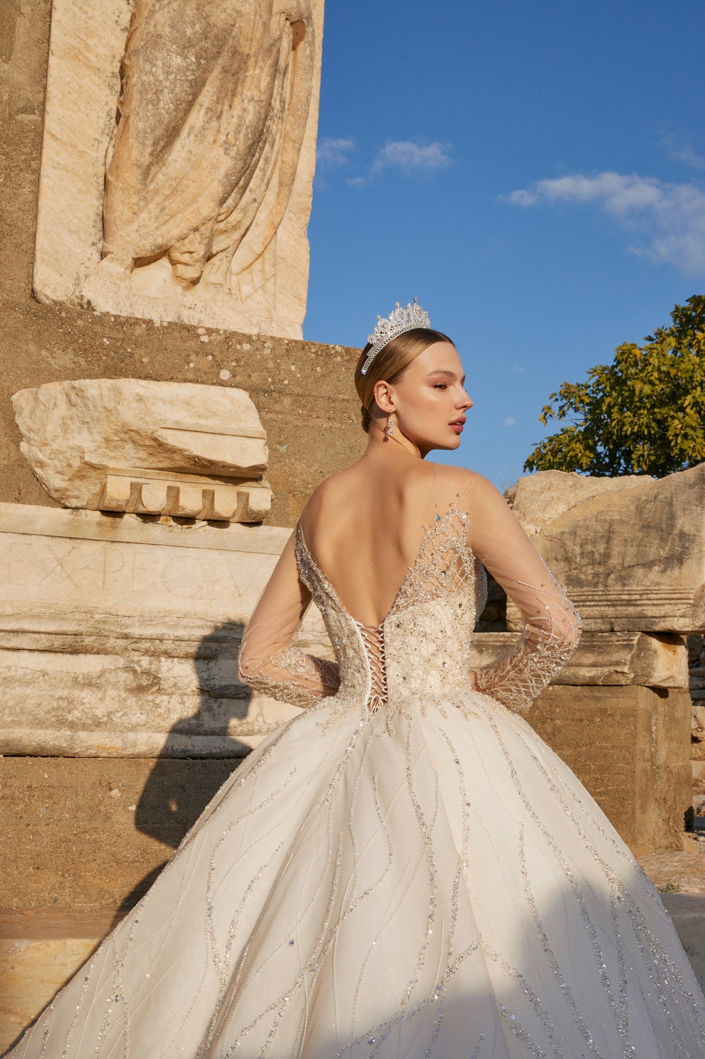 Radiant Princess: Hand-Embroidered Crystal Ivory Gown