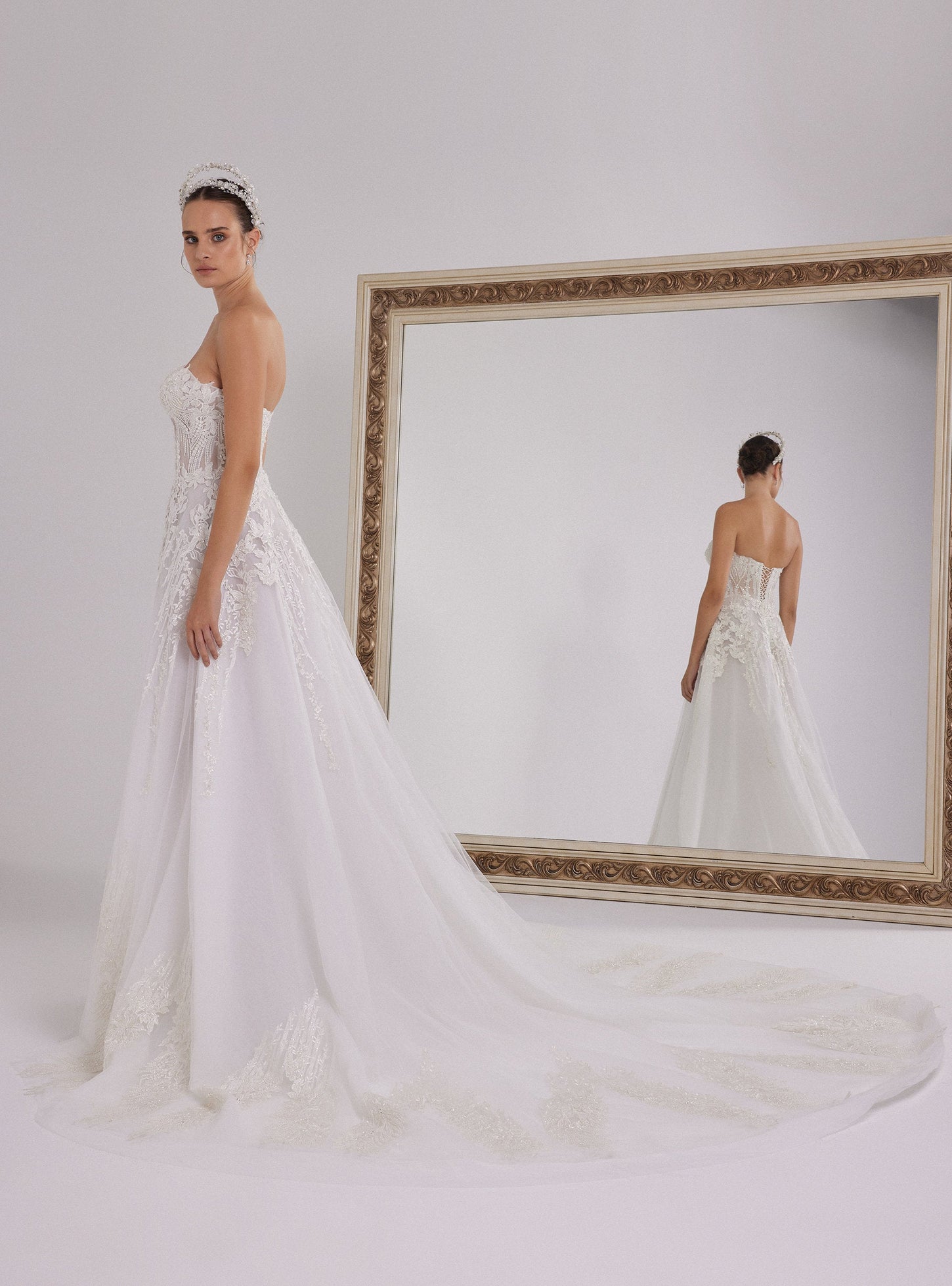 A-line Wedding Dress with Heart Neckline Floral Lace Design