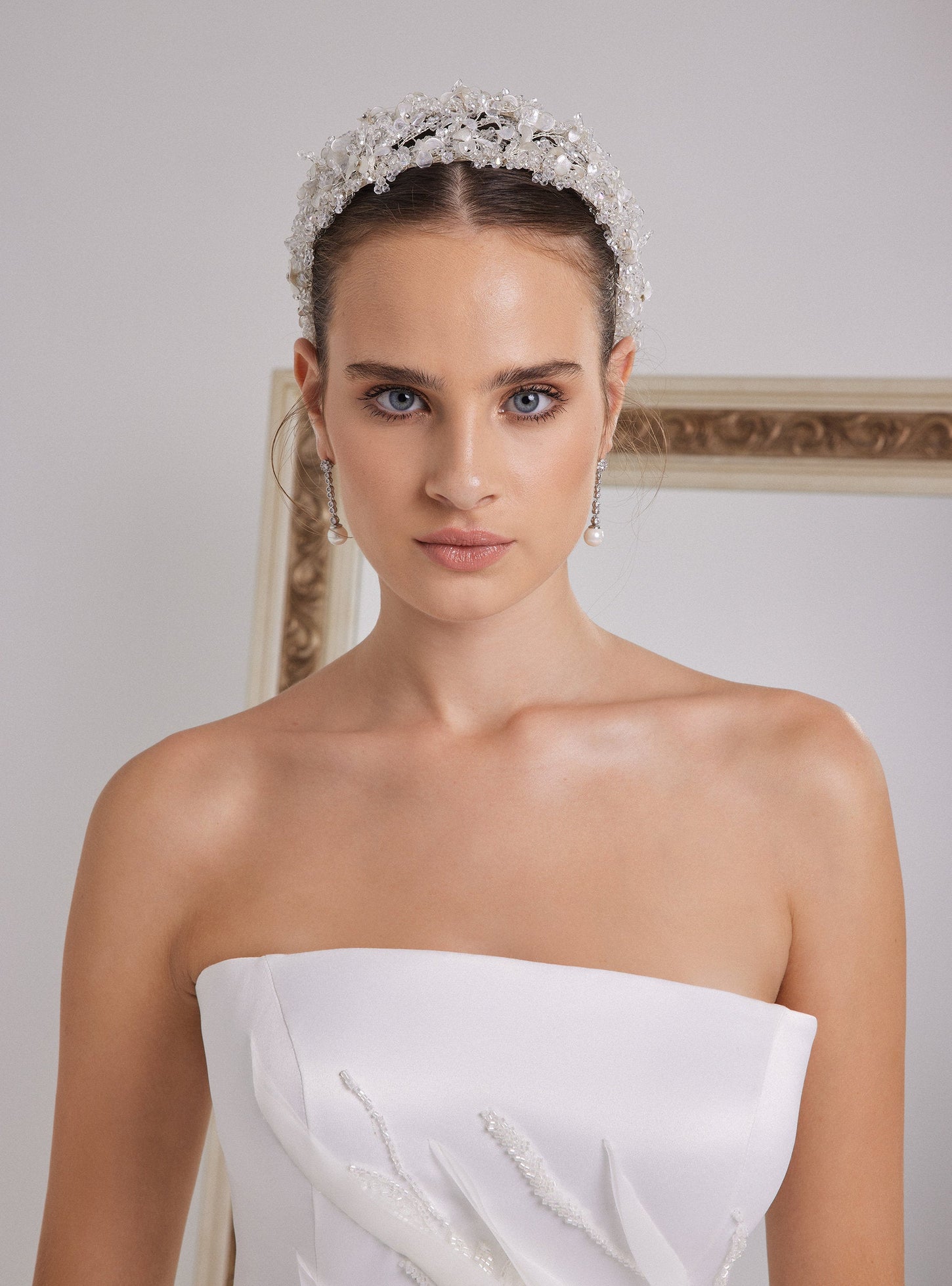 White Satin Wedding Dress With Asymmetrical Organza Design