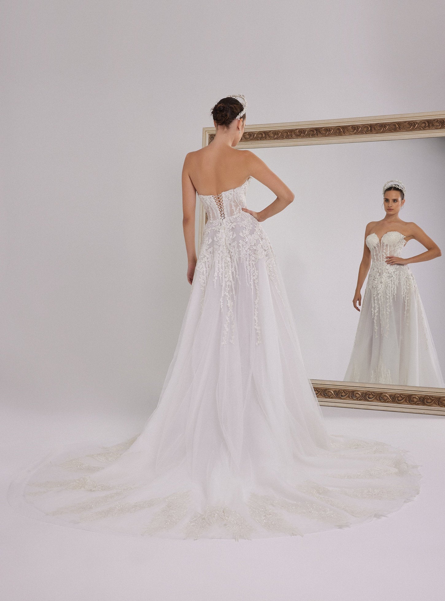 A-line Wedding Dress with Heart Neckline Floral Lace Design