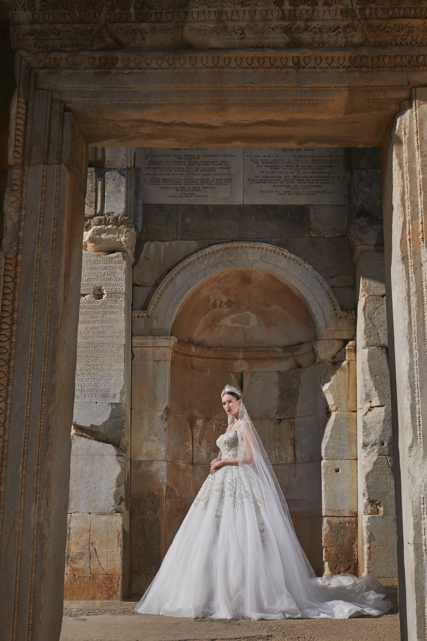 Ephesus Dream: Ethereal Crystal-Adorned Bridal Gown