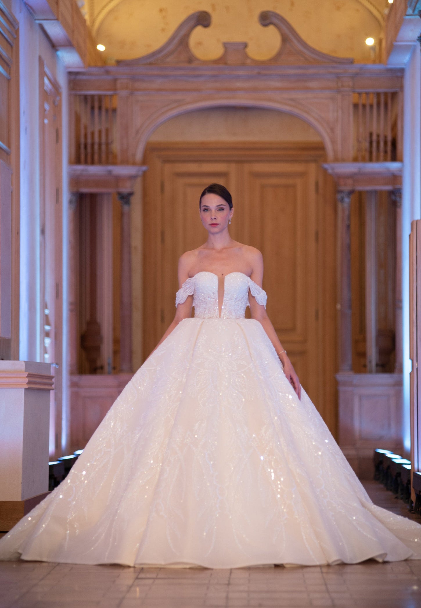 Creamy Elegance Off-Shoulder Princess Gown