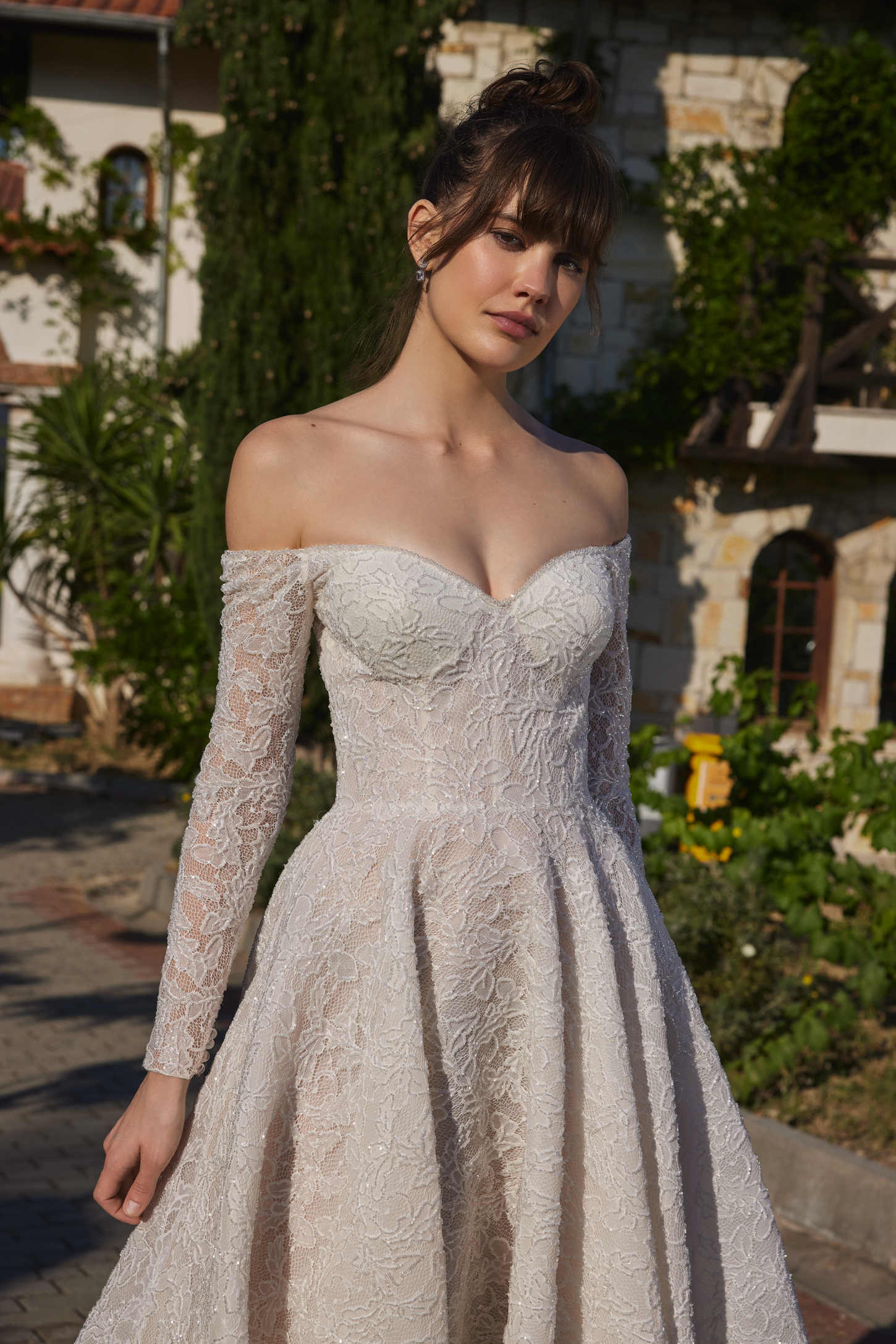 Shimmering Lace A-Line Bridal Gown with Long Sleeves