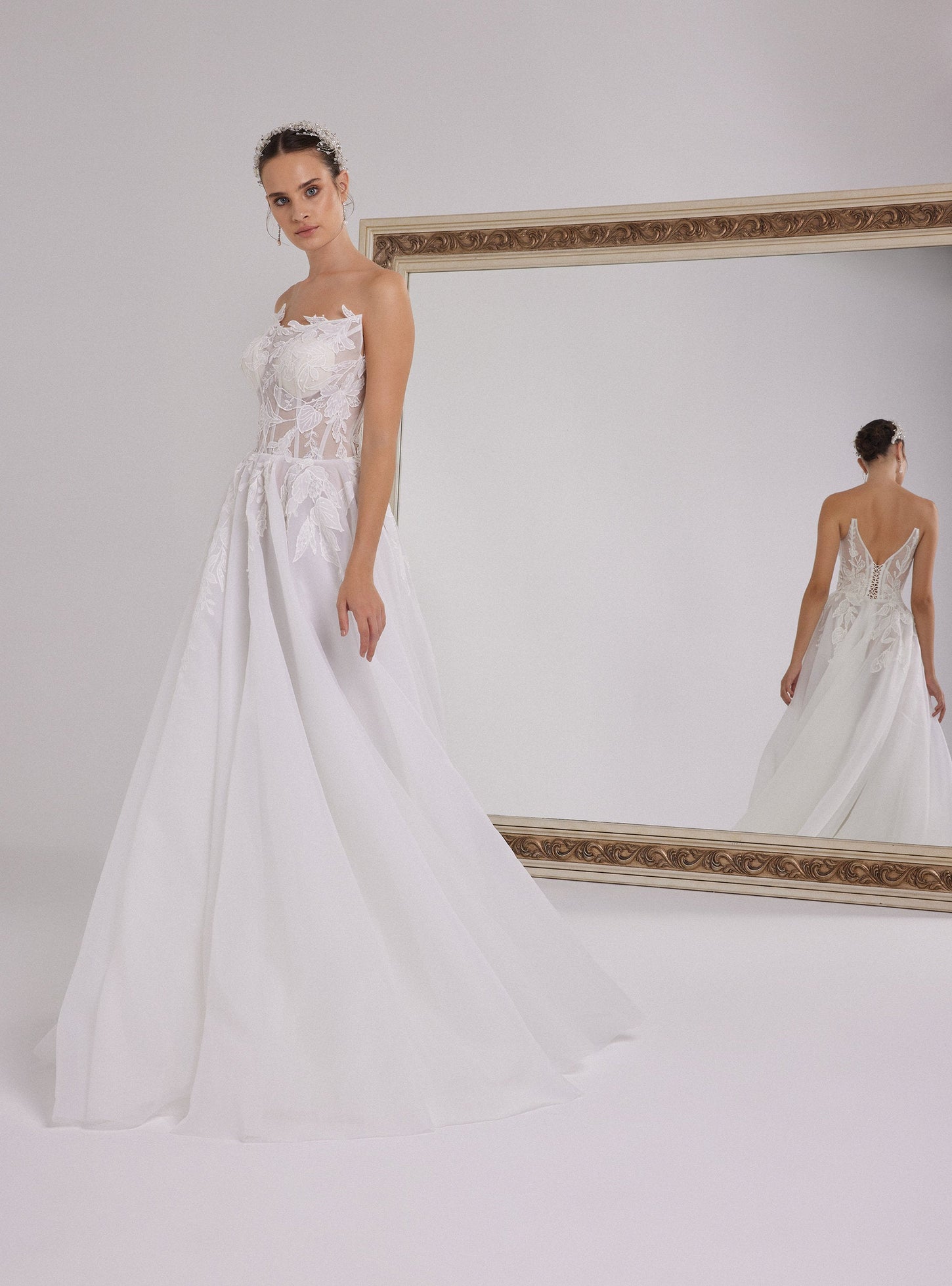 Floral A-Line Wedding Dress with a Flowing Skirt
