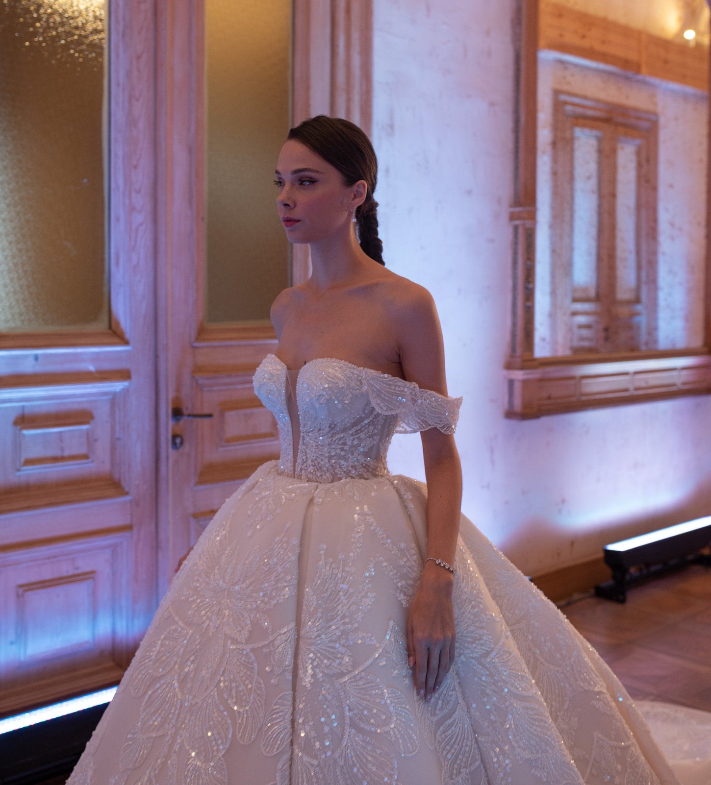 Creamy Elegance Off-Shoulder Princess Gown