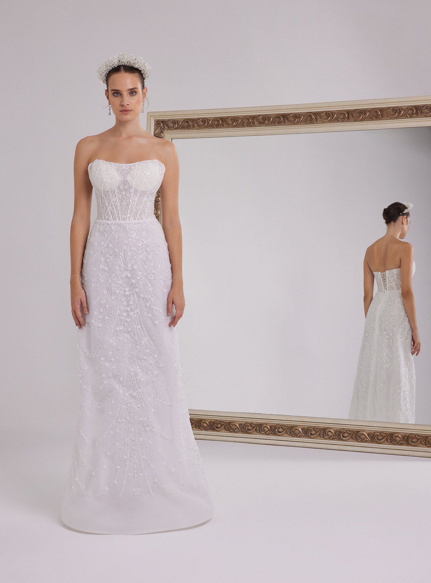 Strapless White Mermaid Wedding Dress with Detachable Skirt