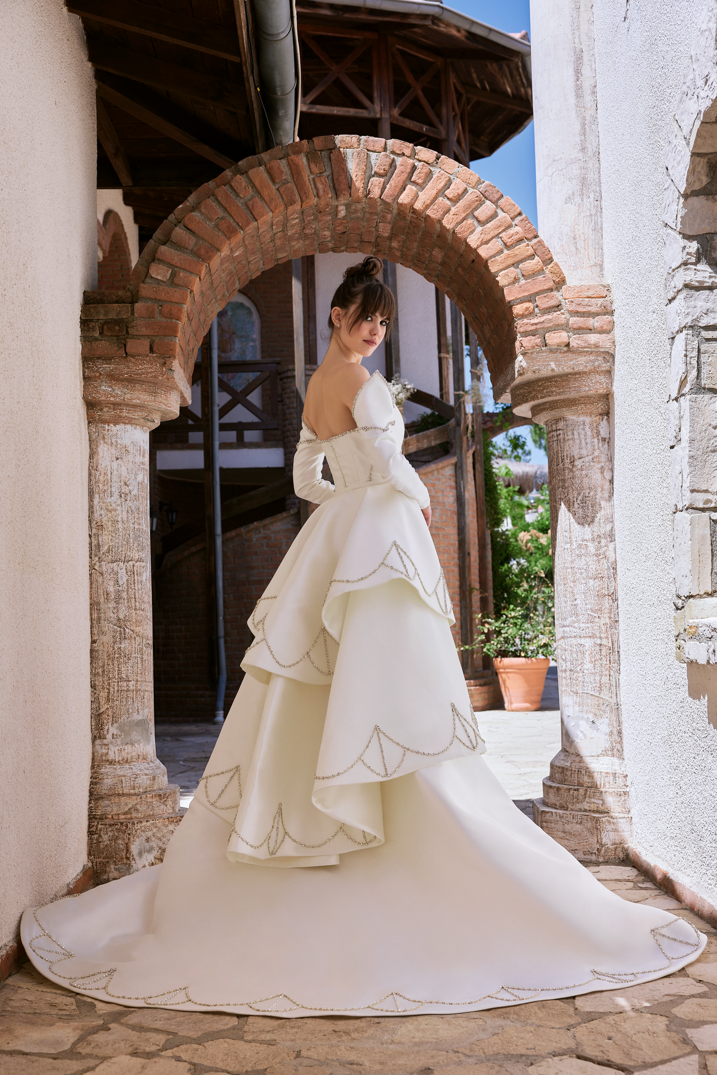 Modern Elegance Satin Gown with Crystal Embroidery