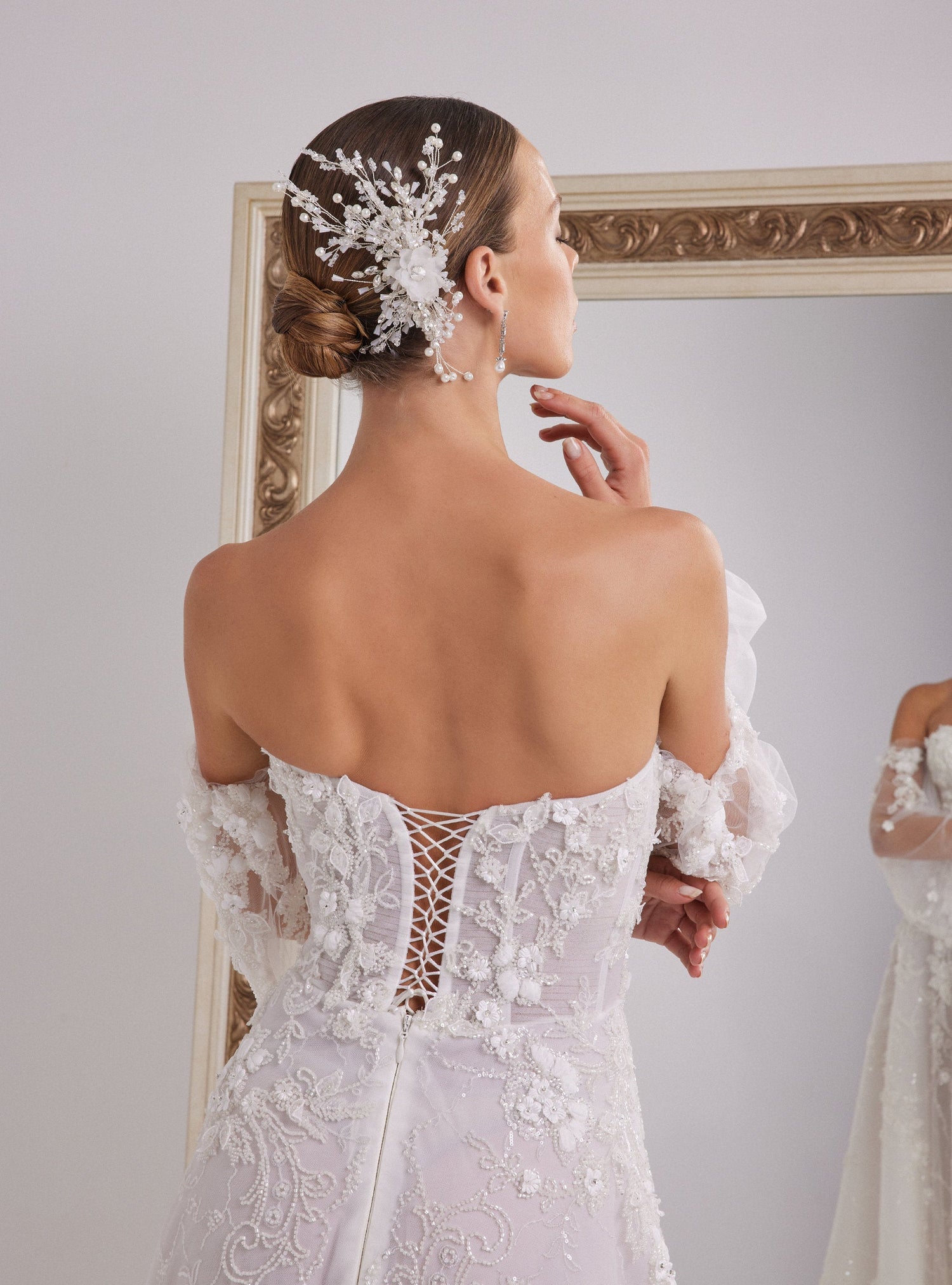 Romantic A-Line Wedding Gown with Floral Lace