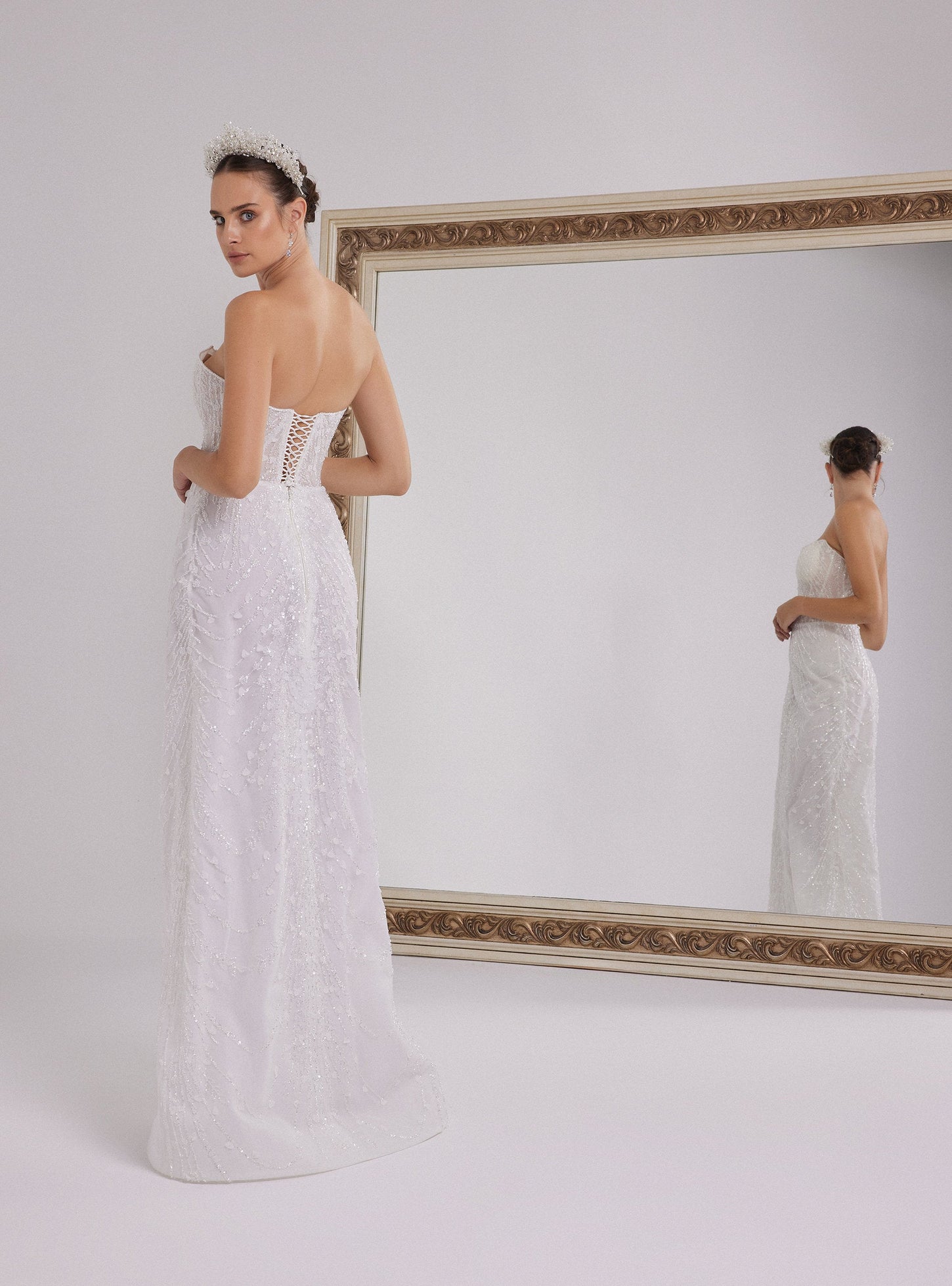 Strapless White Mermaid Wedding Dress with Detachable Skirt