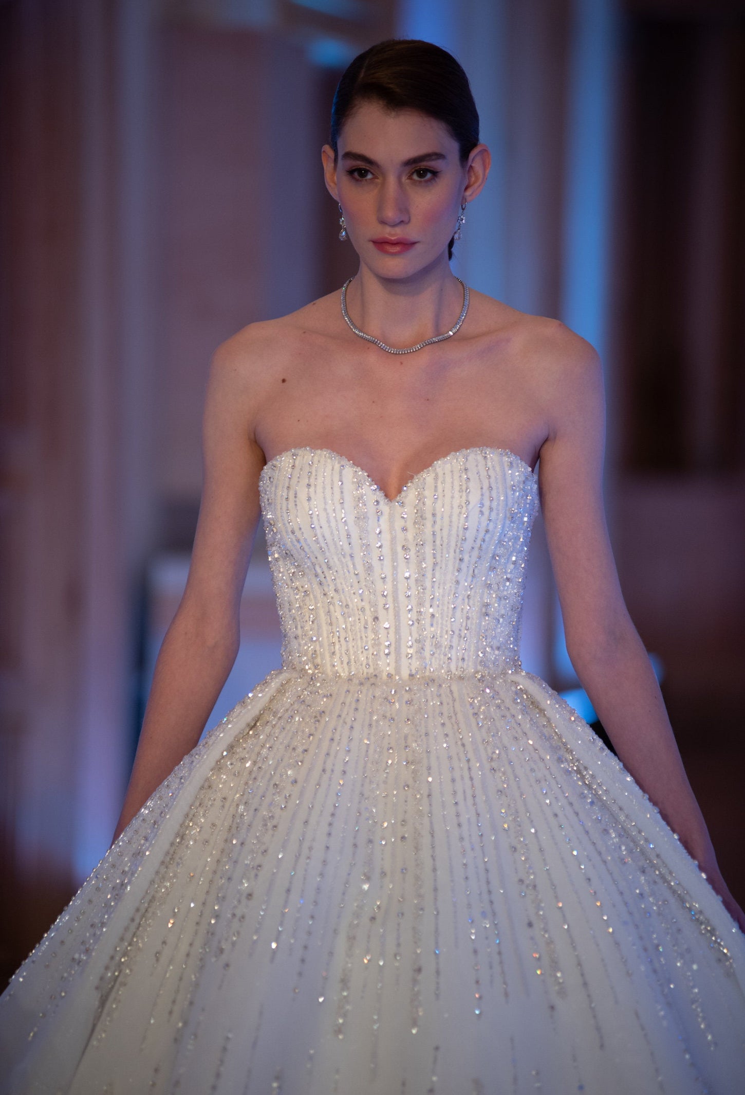 Off-White Princess Ball Gown with Crystal Embellishments