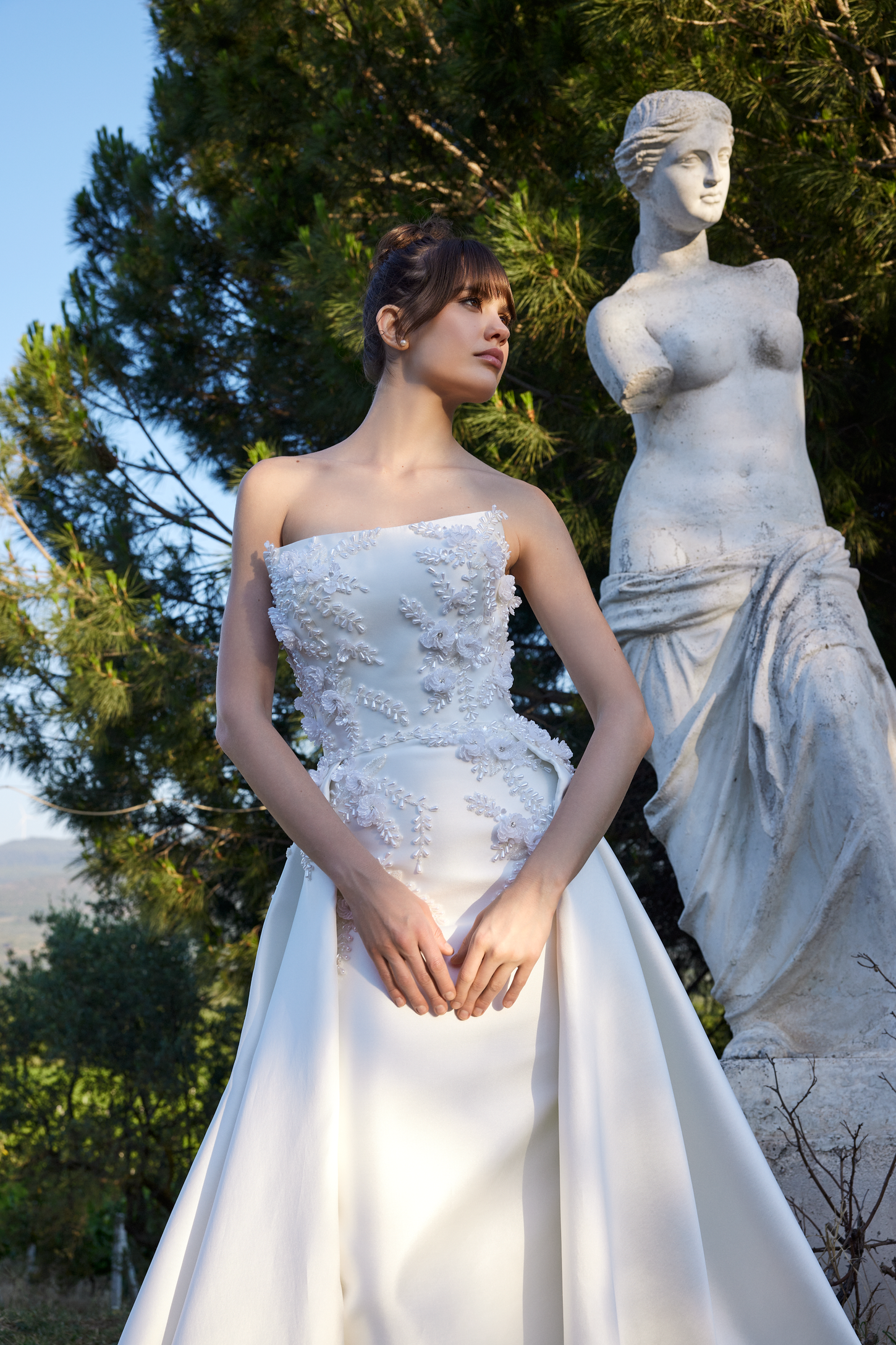 Satin Mermaid Dress with 3D Florals and Detachable Skirt