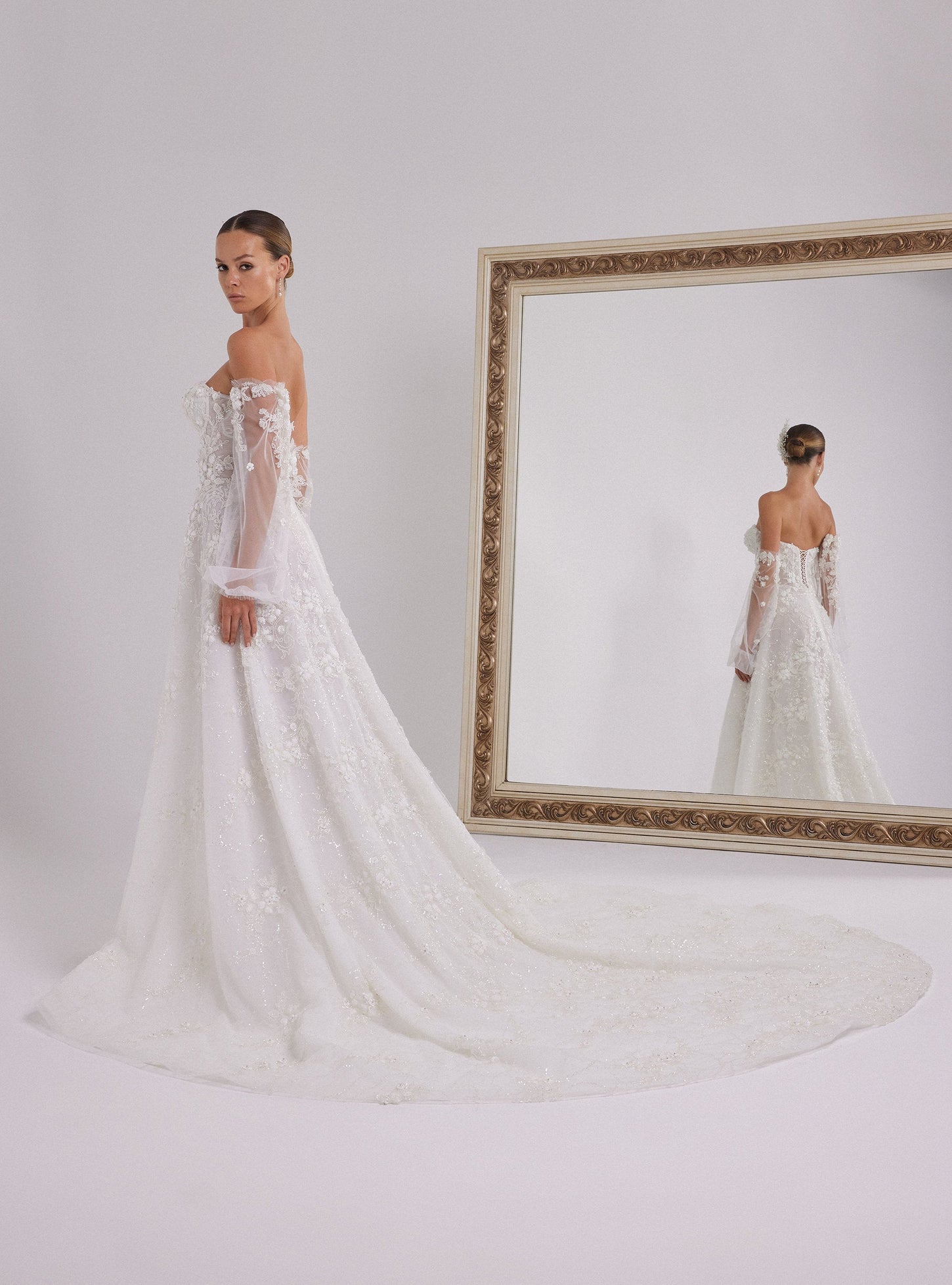 Romantic A-Line Wedding Gown with Floral Lace