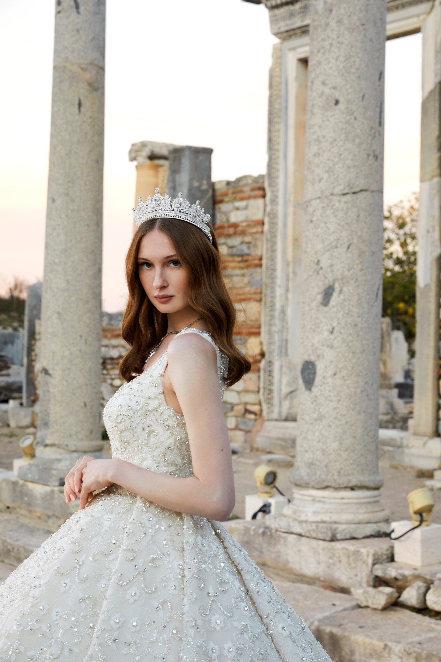 Swarovski Enchantment: Ivory Bridal Ensemble with Embroidered Flourish