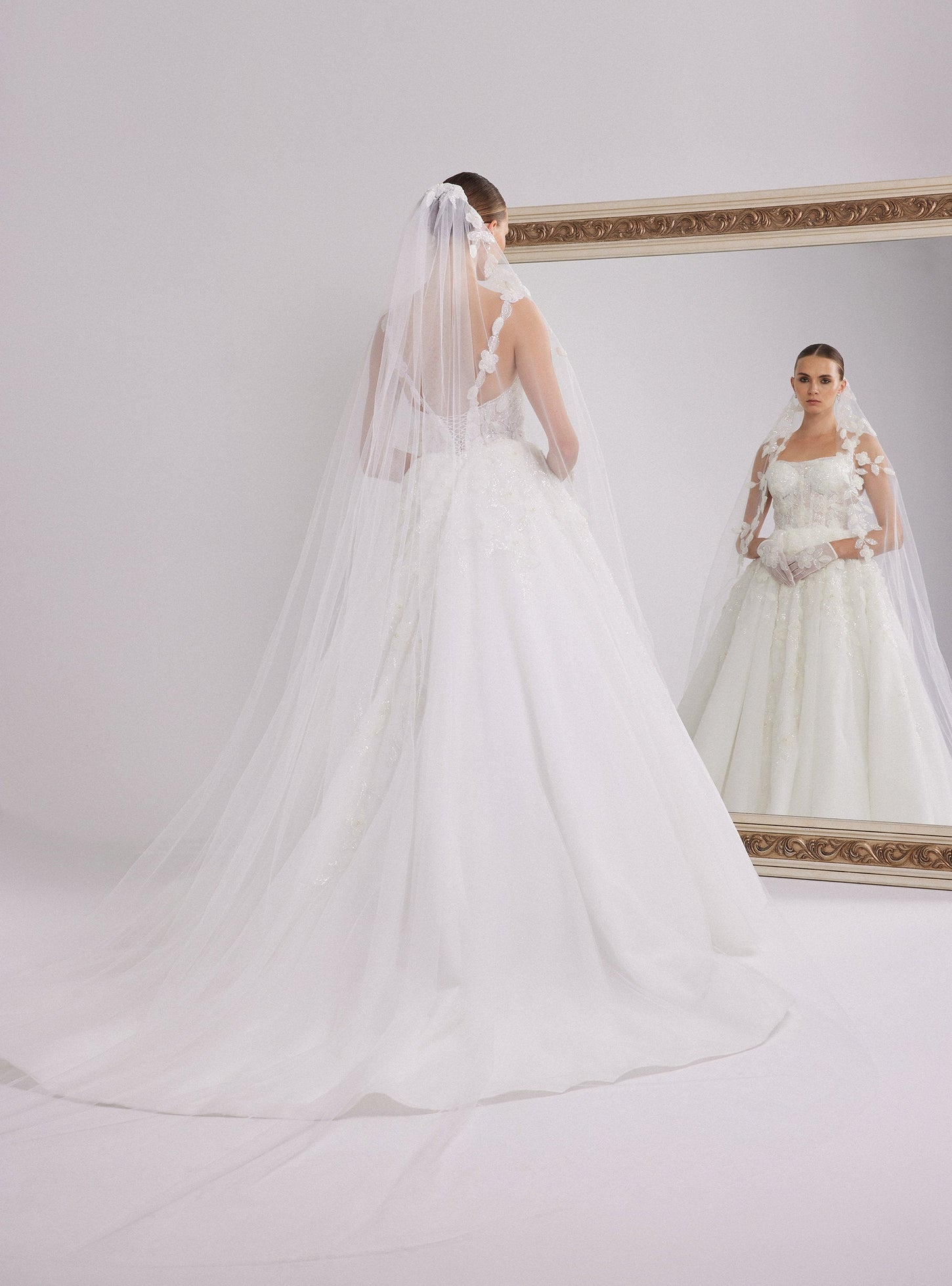 White A-line Wedding Dress with Sparkling Flower Design