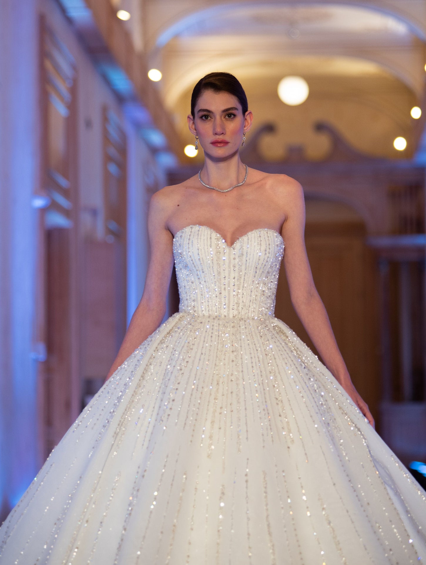 Off-White Princess Ball Gown with Crystal Embellishments