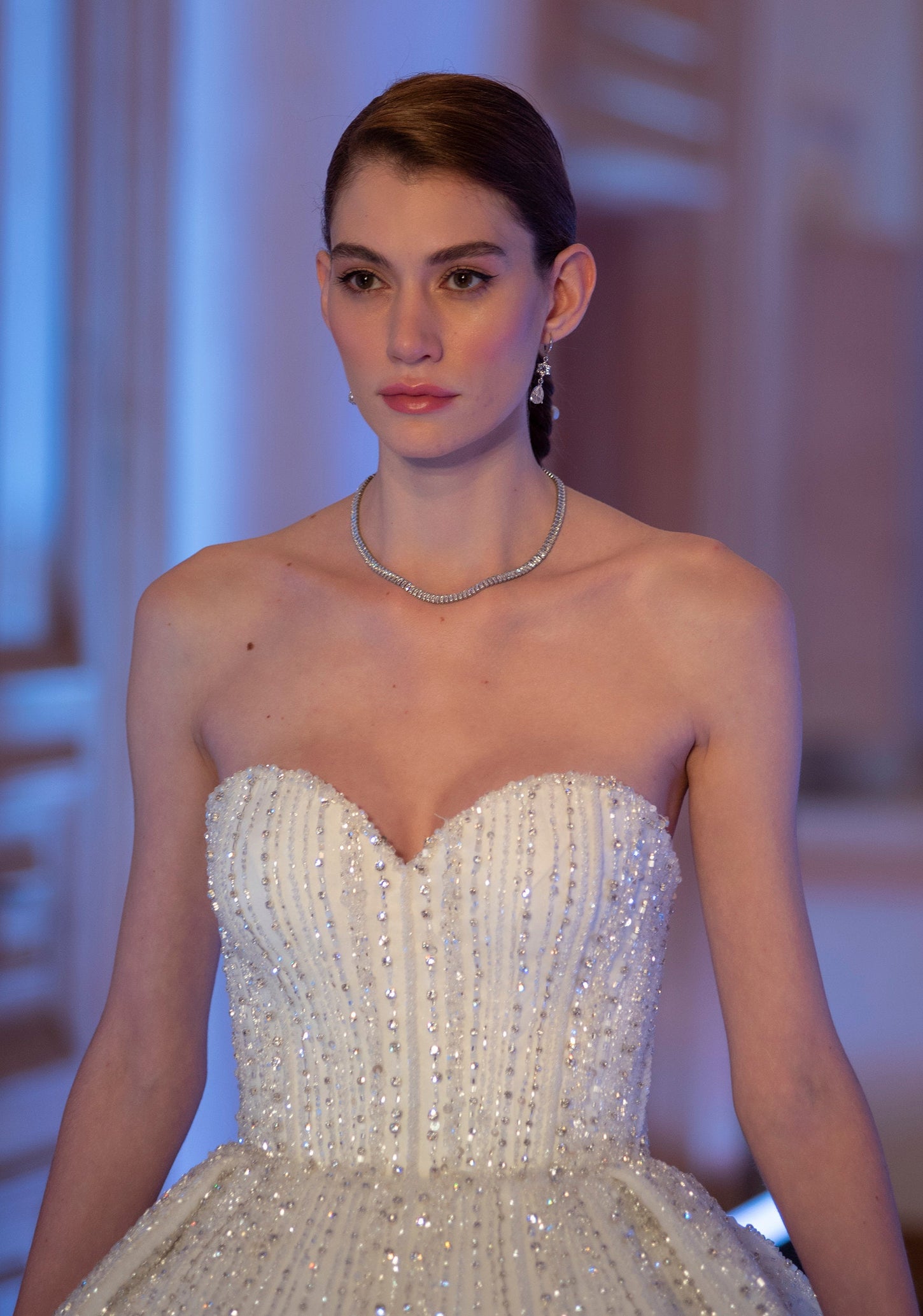 Off-White Princess Ball Gown with Crystal Embellishments
