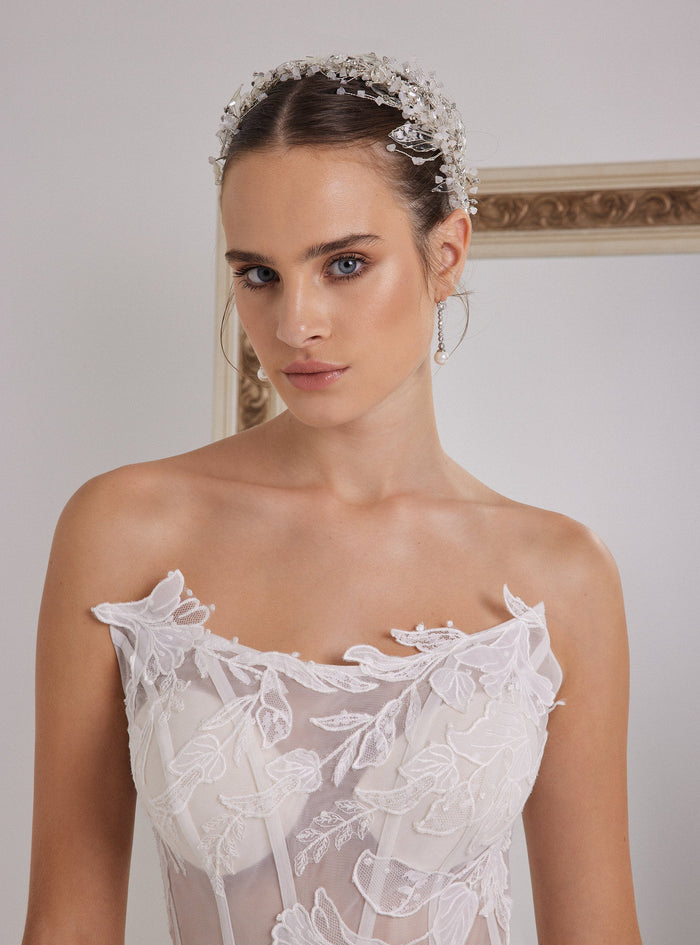 Floral A-Line Wedding Dress with a Flowing Skirt