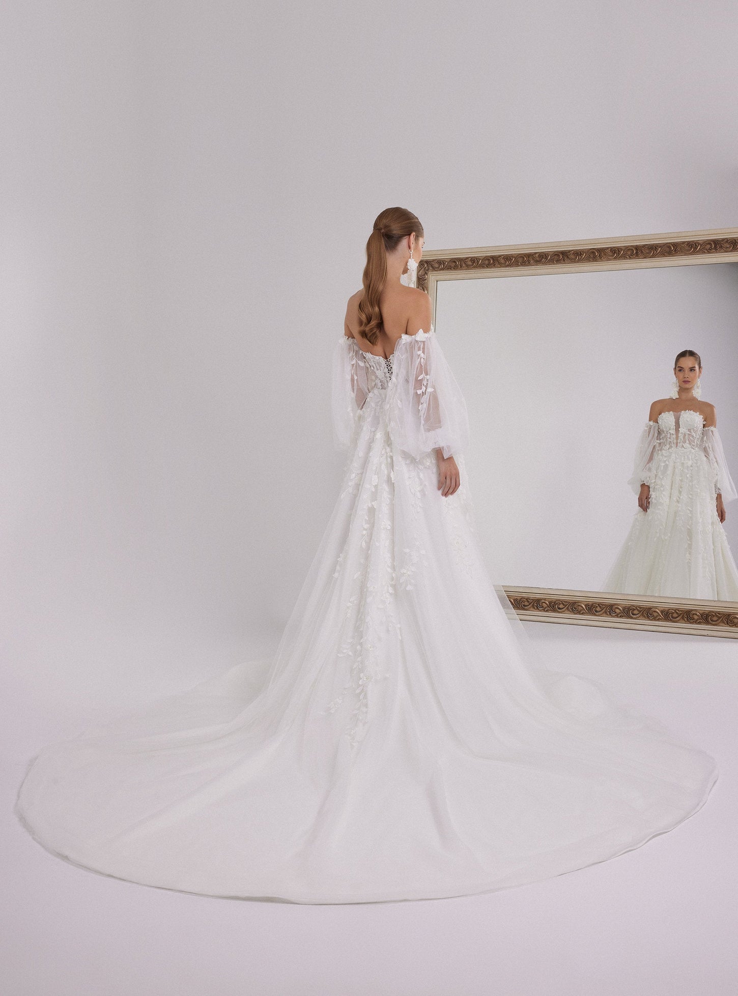 Romantic White A-Line Wedding Dress with 3D Flower Embellishments