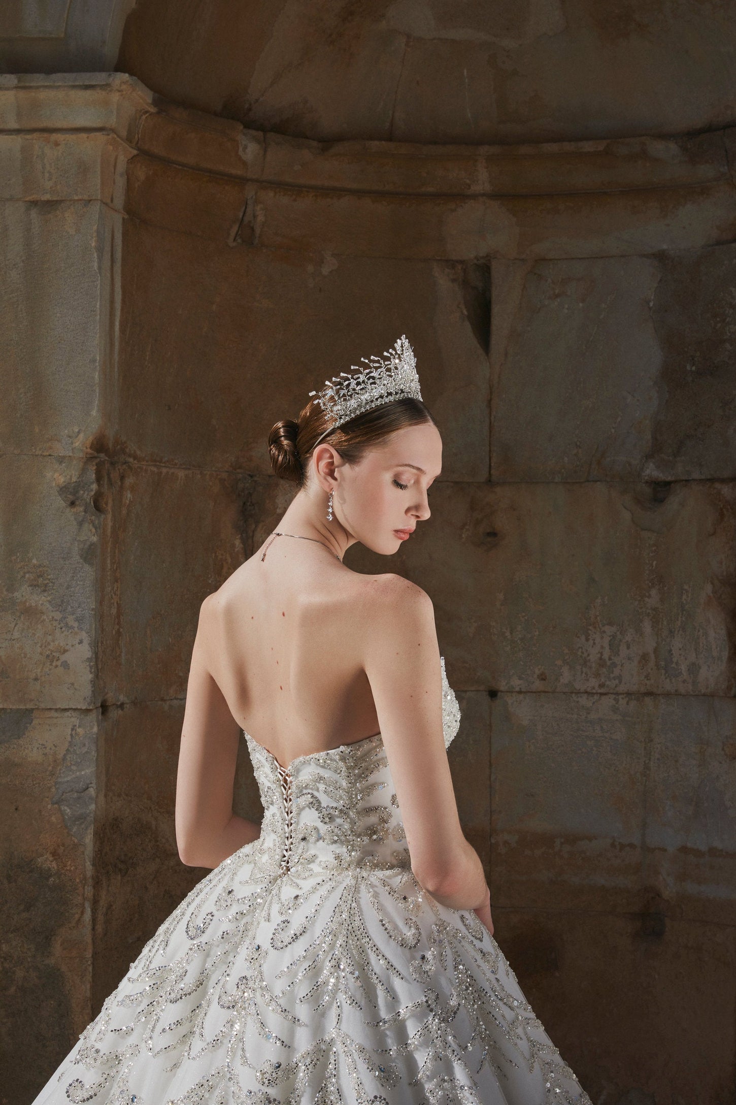 Ephesus Dream: Ethereal Crystal-Adorned Bridal Gown