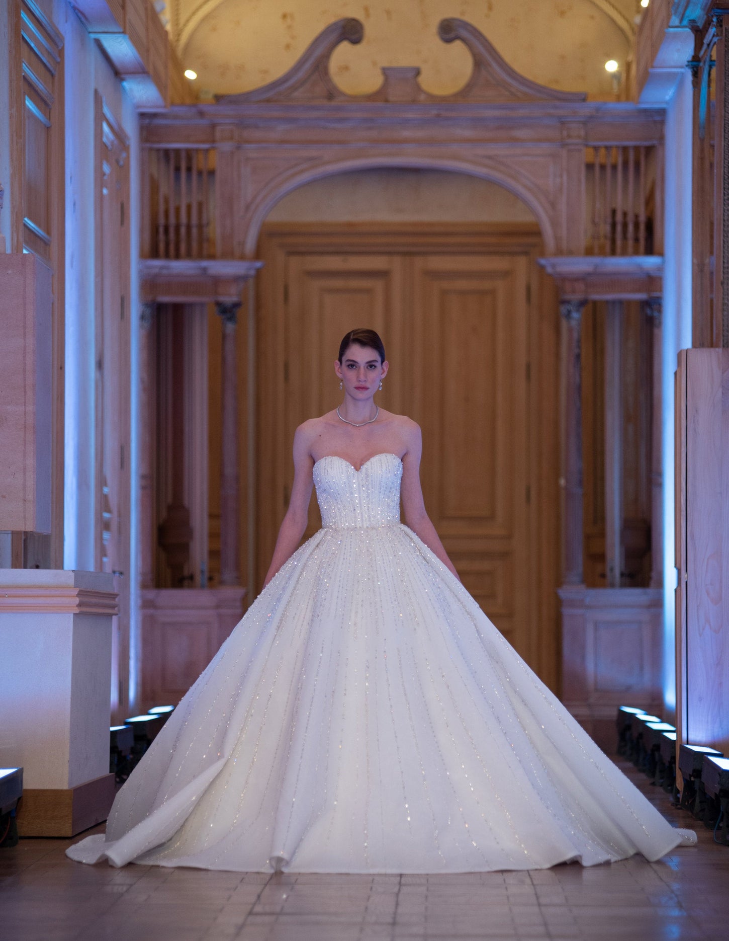 Off-White Princess Ball Gown with Crystal Embellishments