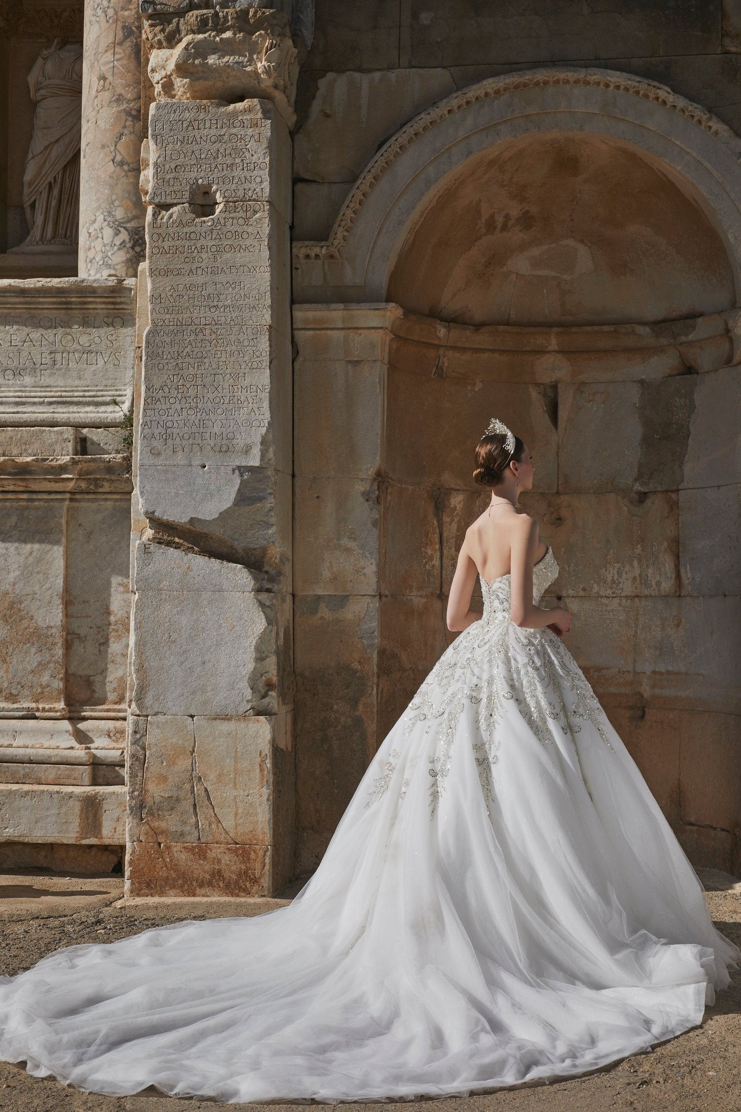 Ephesus Dream: Ethereal Crystal-Adorned Bridal Gown