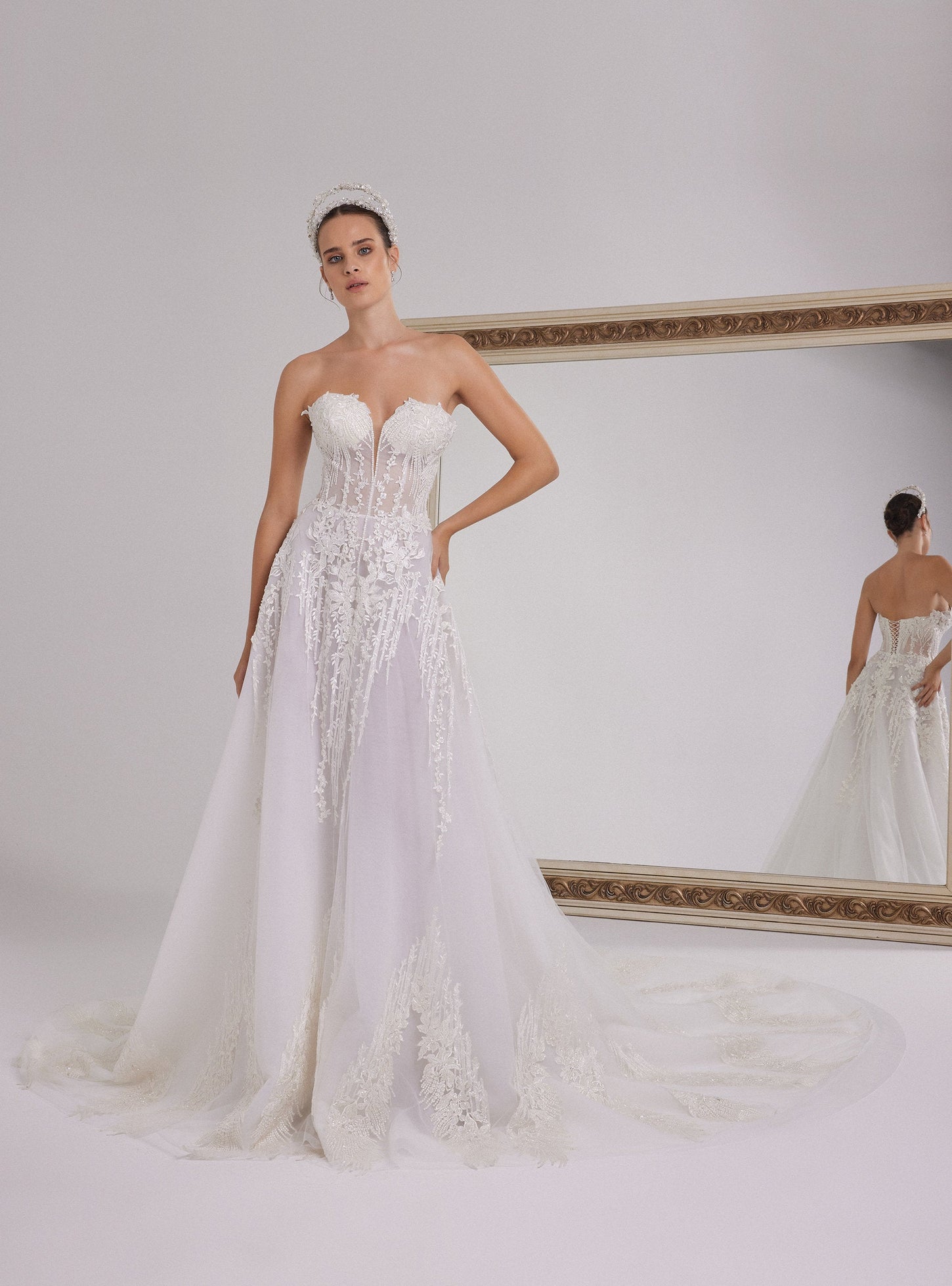 A-line Wedding Dress with Heart Neckline Floral Lace Design