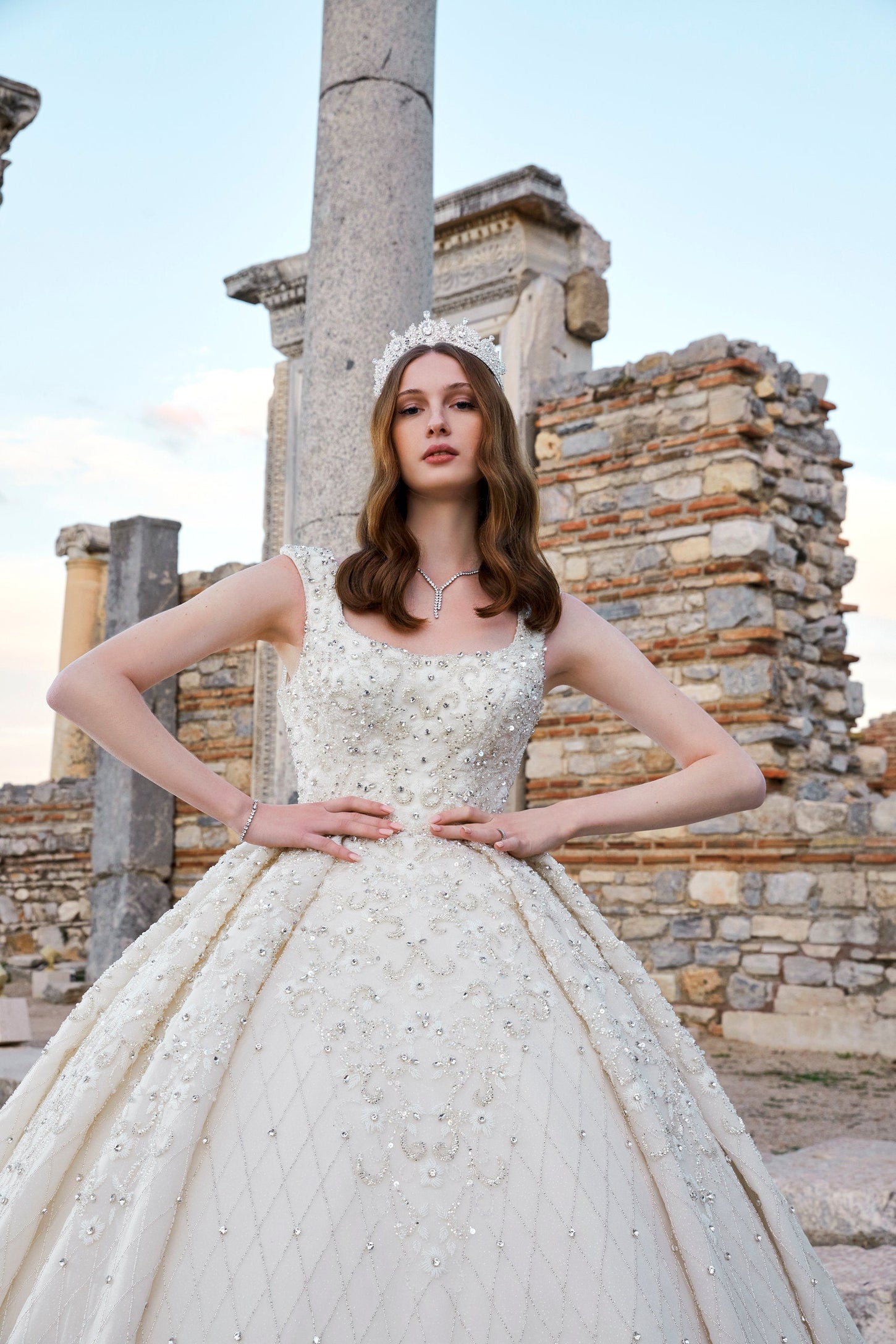 Swarovski Enchantment: Ivory Bridal Ensemble with Embroidered Flourish