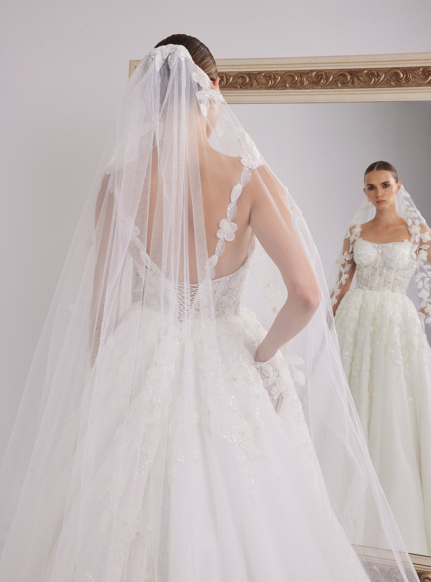 White A-line Wedding Dress with Sparkling Flower Design