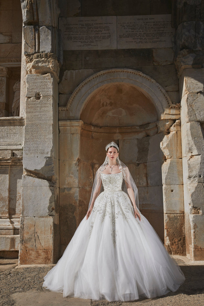 Ephesus Dream: Ethereal Crystal-Adorned Bridal Gown